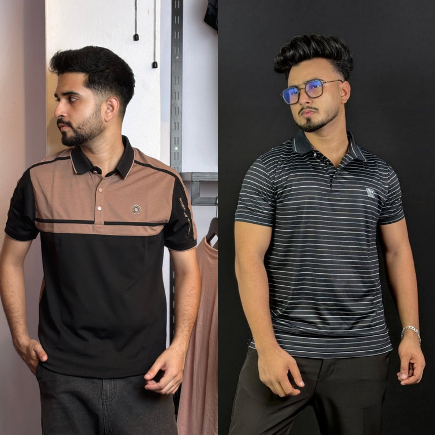 Brown Black+Black Stripe Polo T-Shirt |DCP
