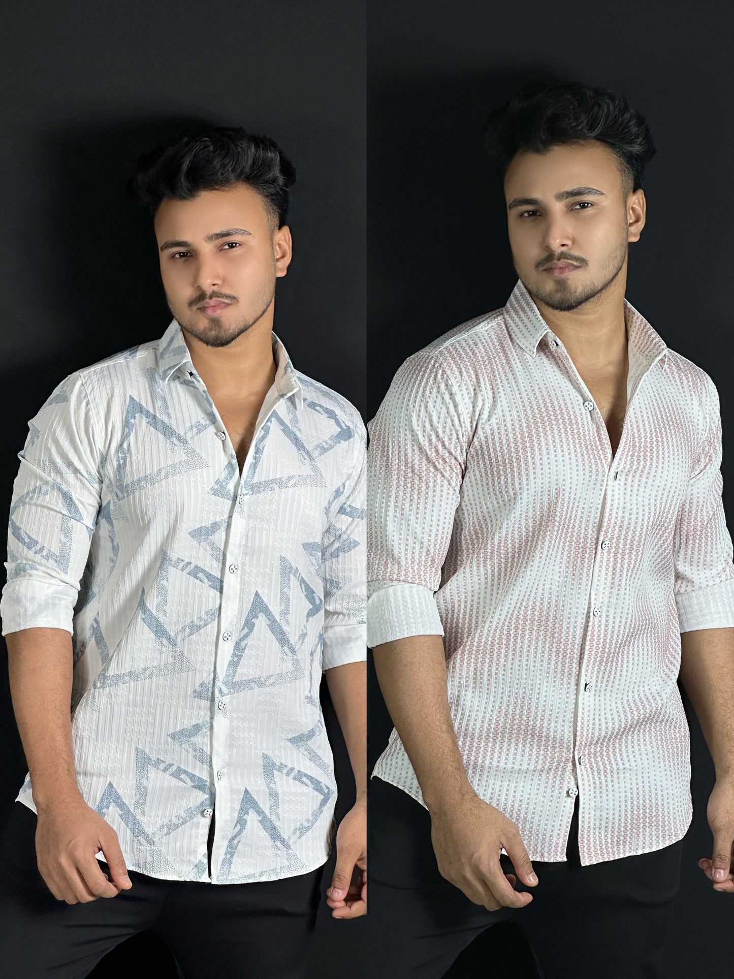 স্কাই,পিঙ্ক হোয়াইট,২ পিস্ প্রিন্টেড শার্ট-Triangle,Star