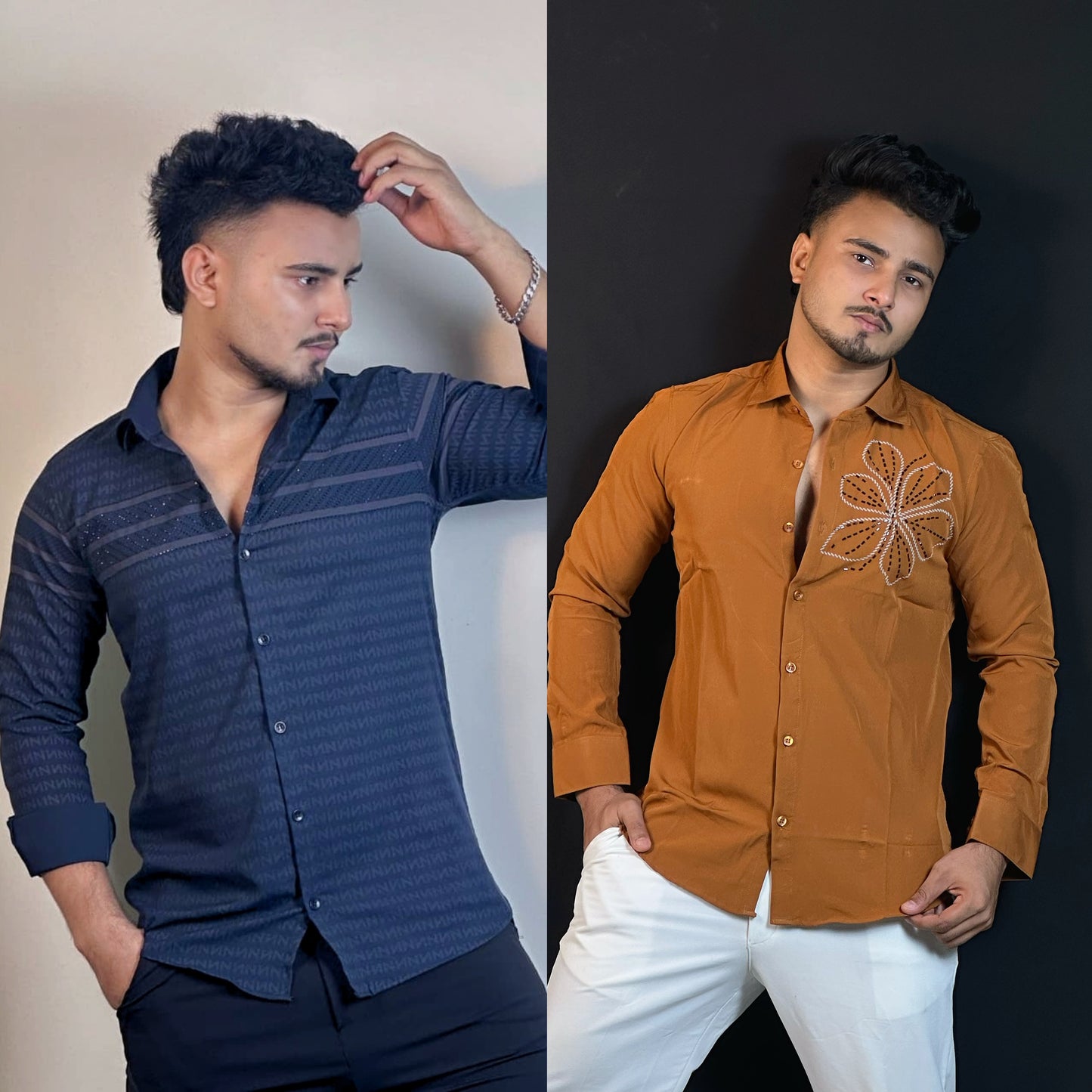 Nevy Blue+Rust Orange Stone Shirt Combo| "N"Shape