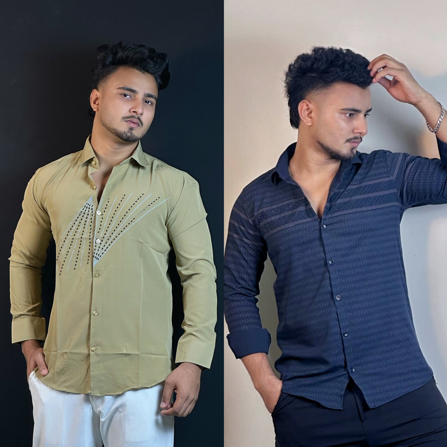 khaki+Nevy Blue Stone Shirt Combo| "N"Shape