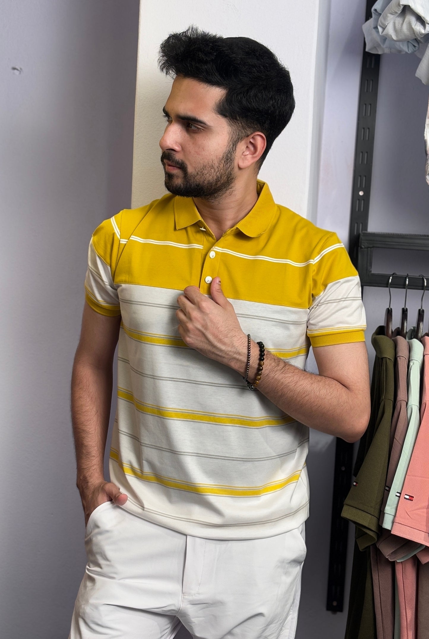 Yellow Colour Contrst Polo T-Shirt |YW