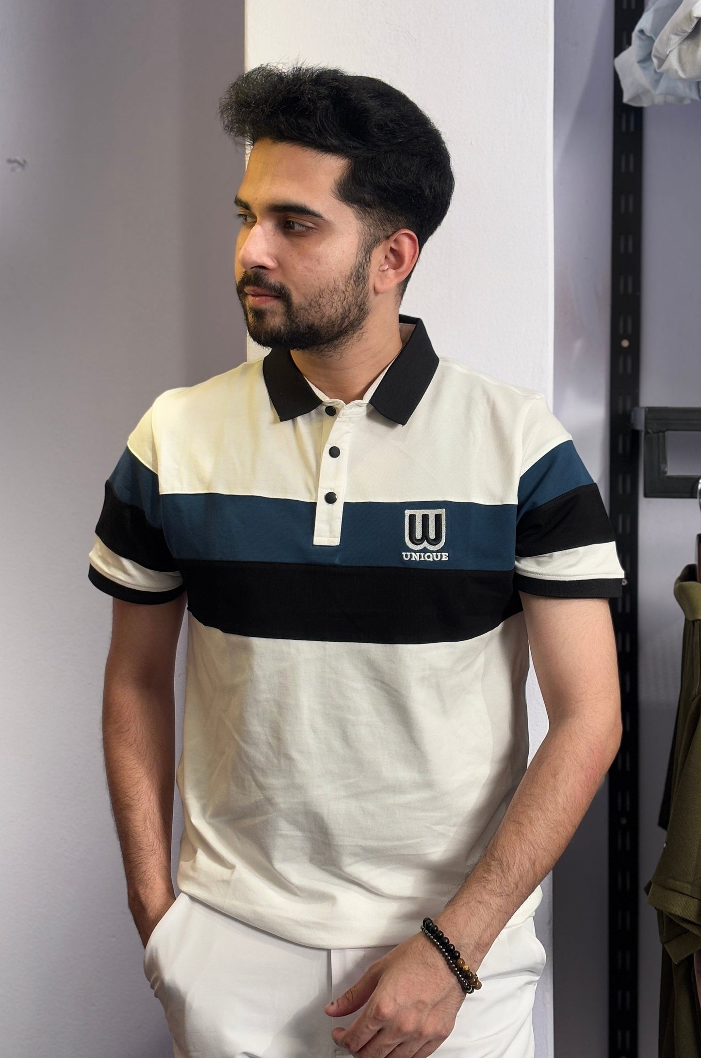 White Colour Contast Polo T-Shirt |WC