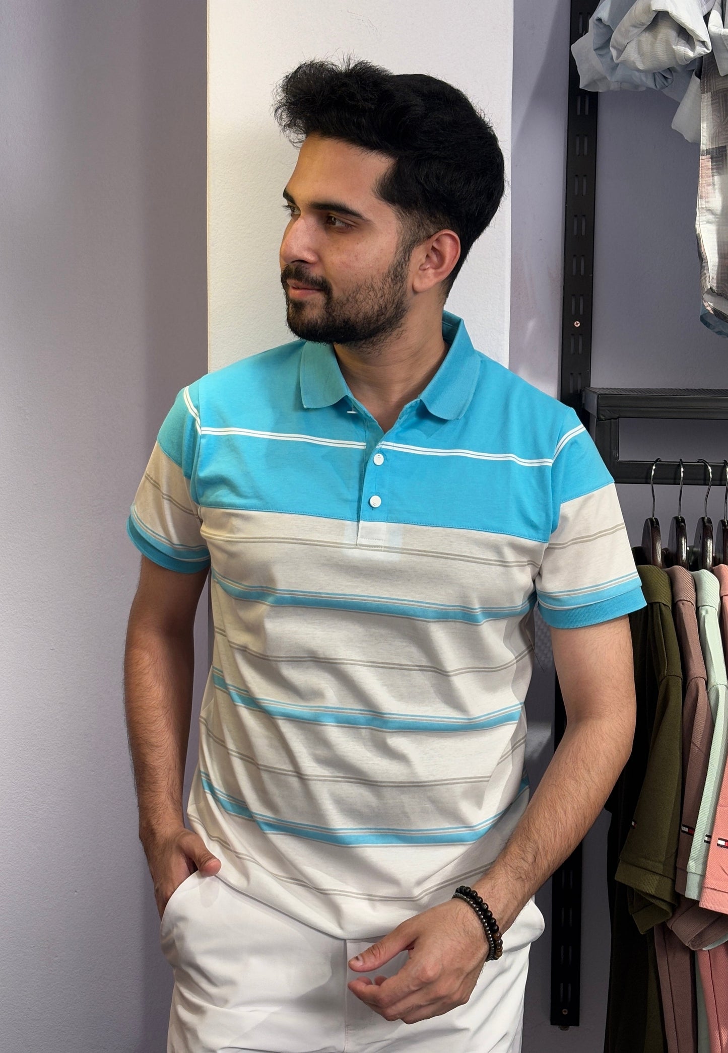 Sky Colour Contrst Polo T-Shirt |SW