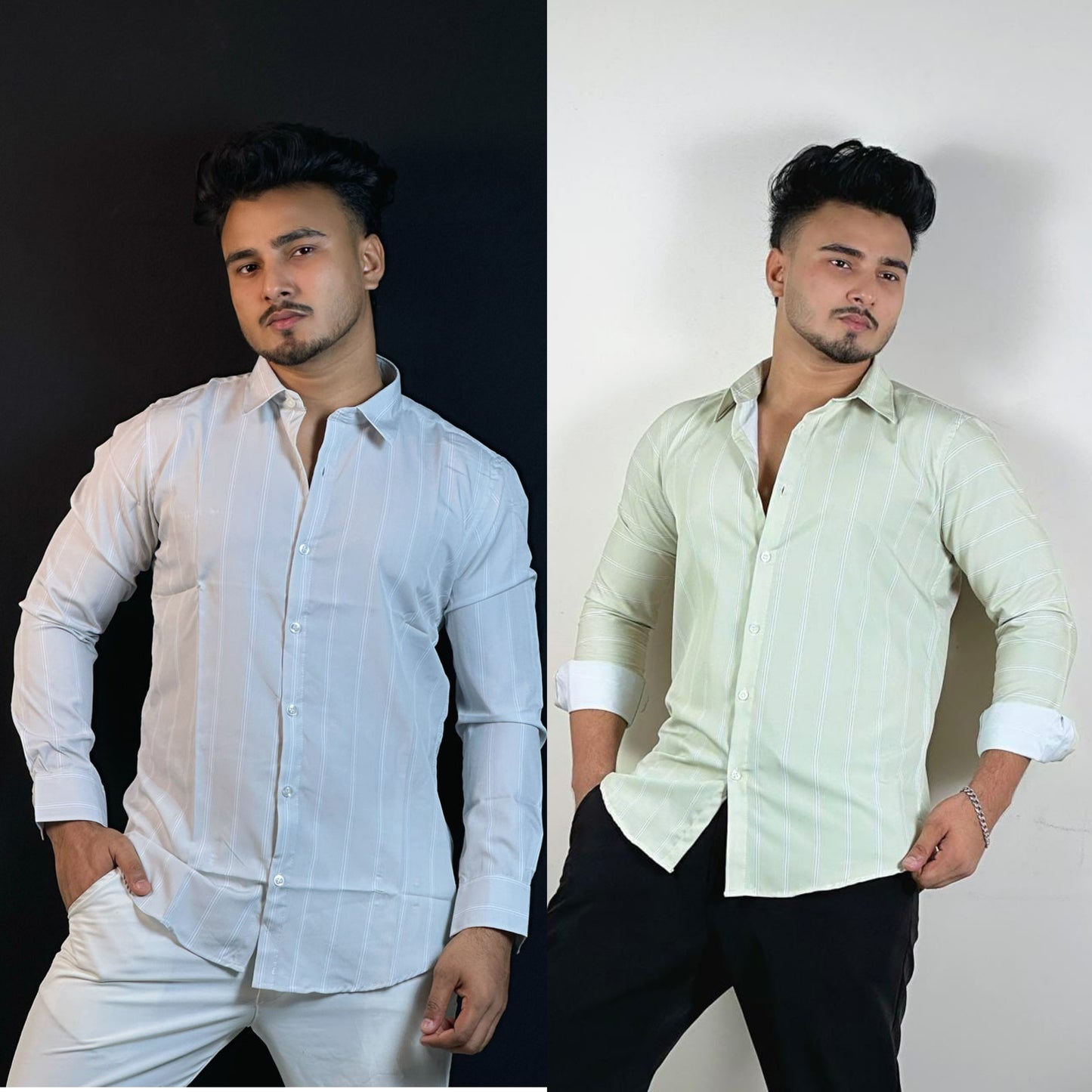 Ice Blue+Light Lemon Colour Shirt |OMC