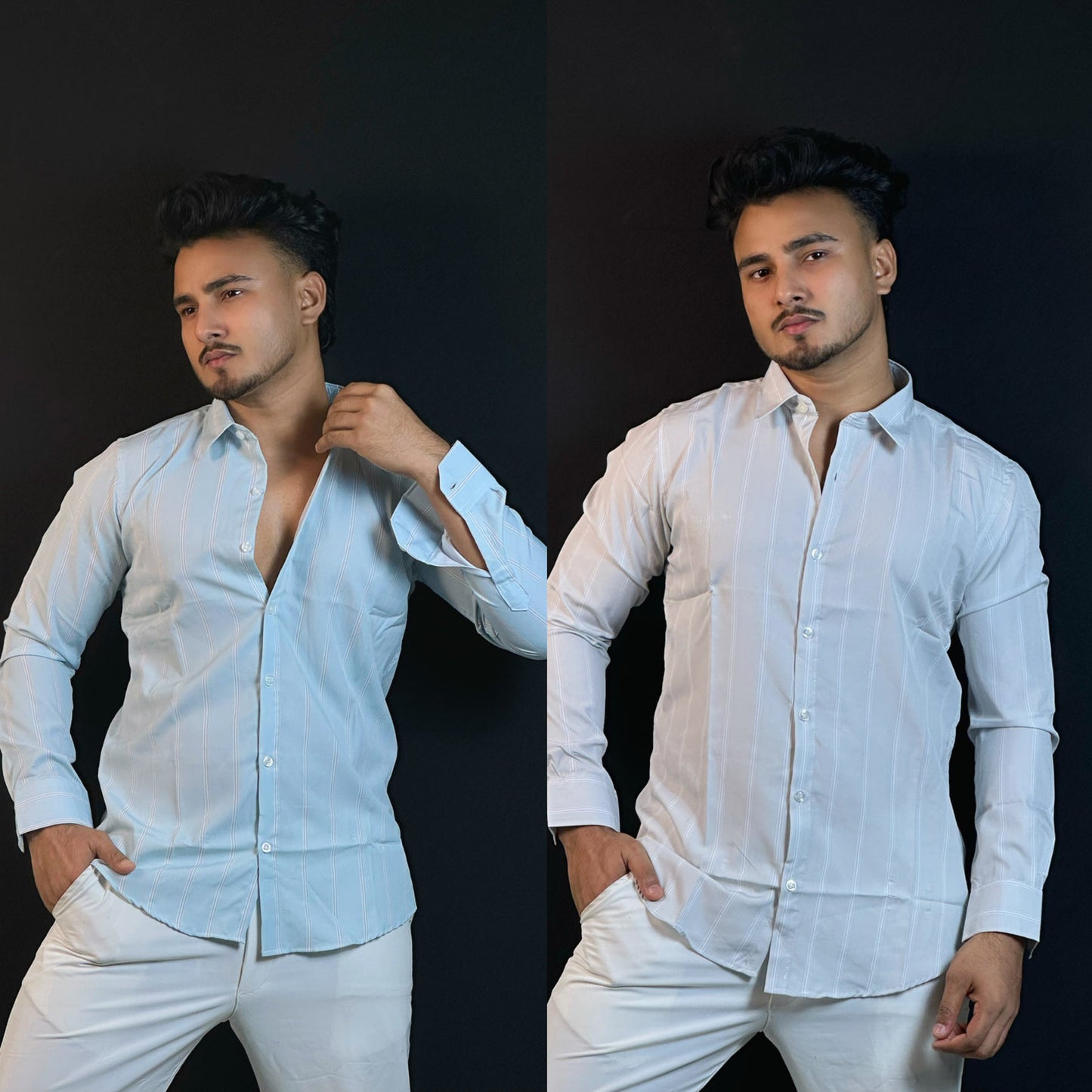 Ice Blue+Silver White Colour Shirt |OMC
