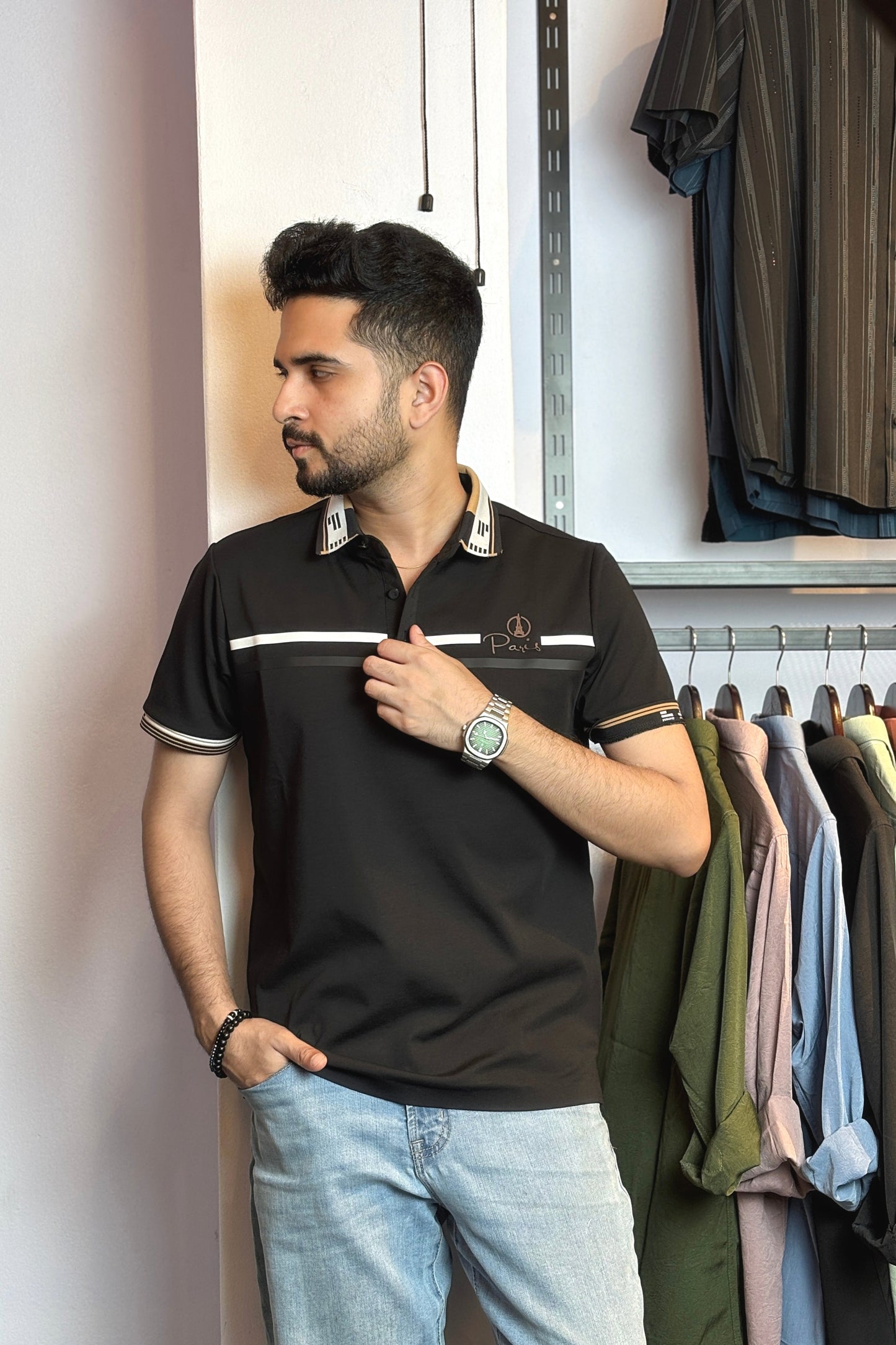 Black Colour Polo T-Shirt |Paris