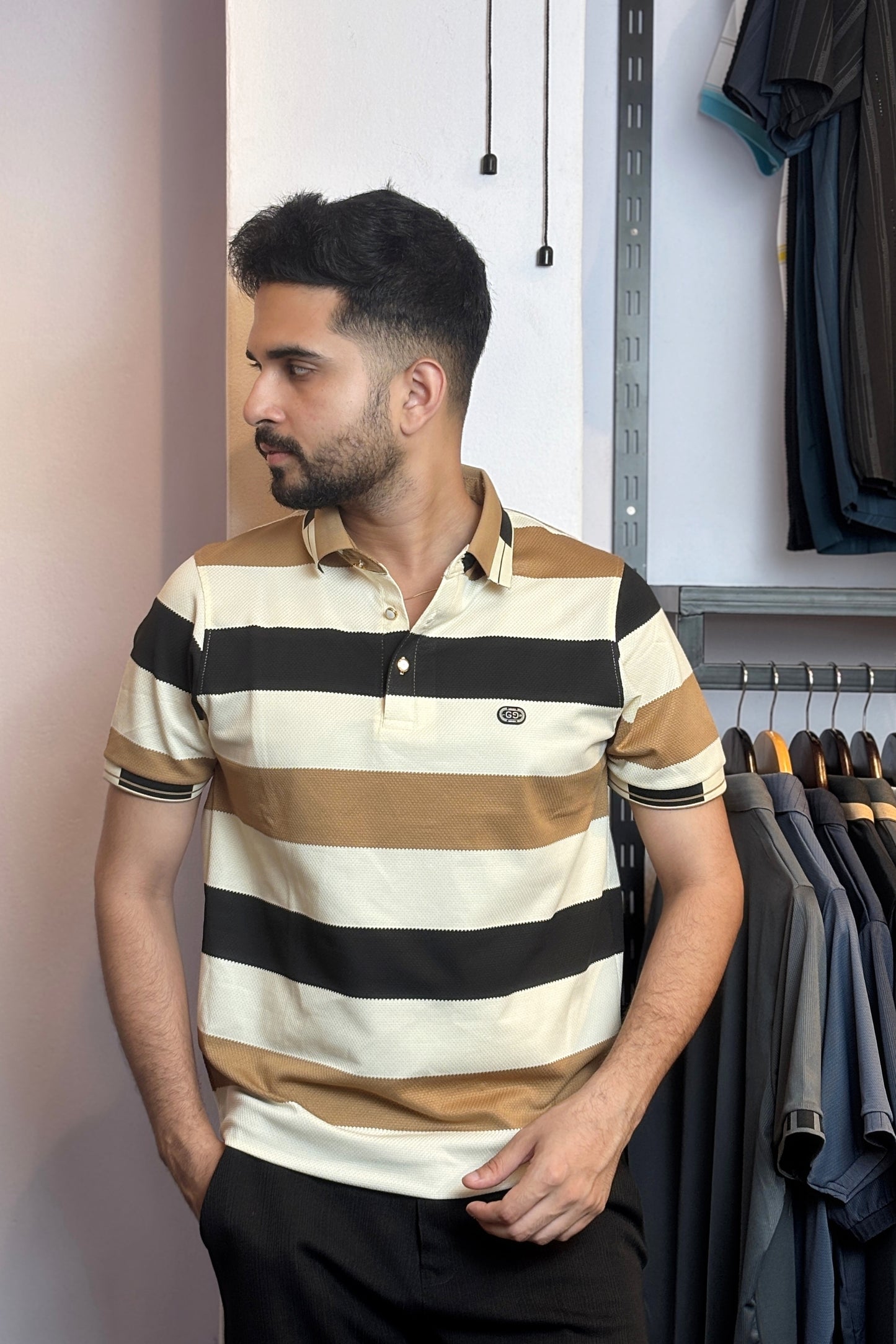 Black Contrast Colour Polo T-Shirt |G9