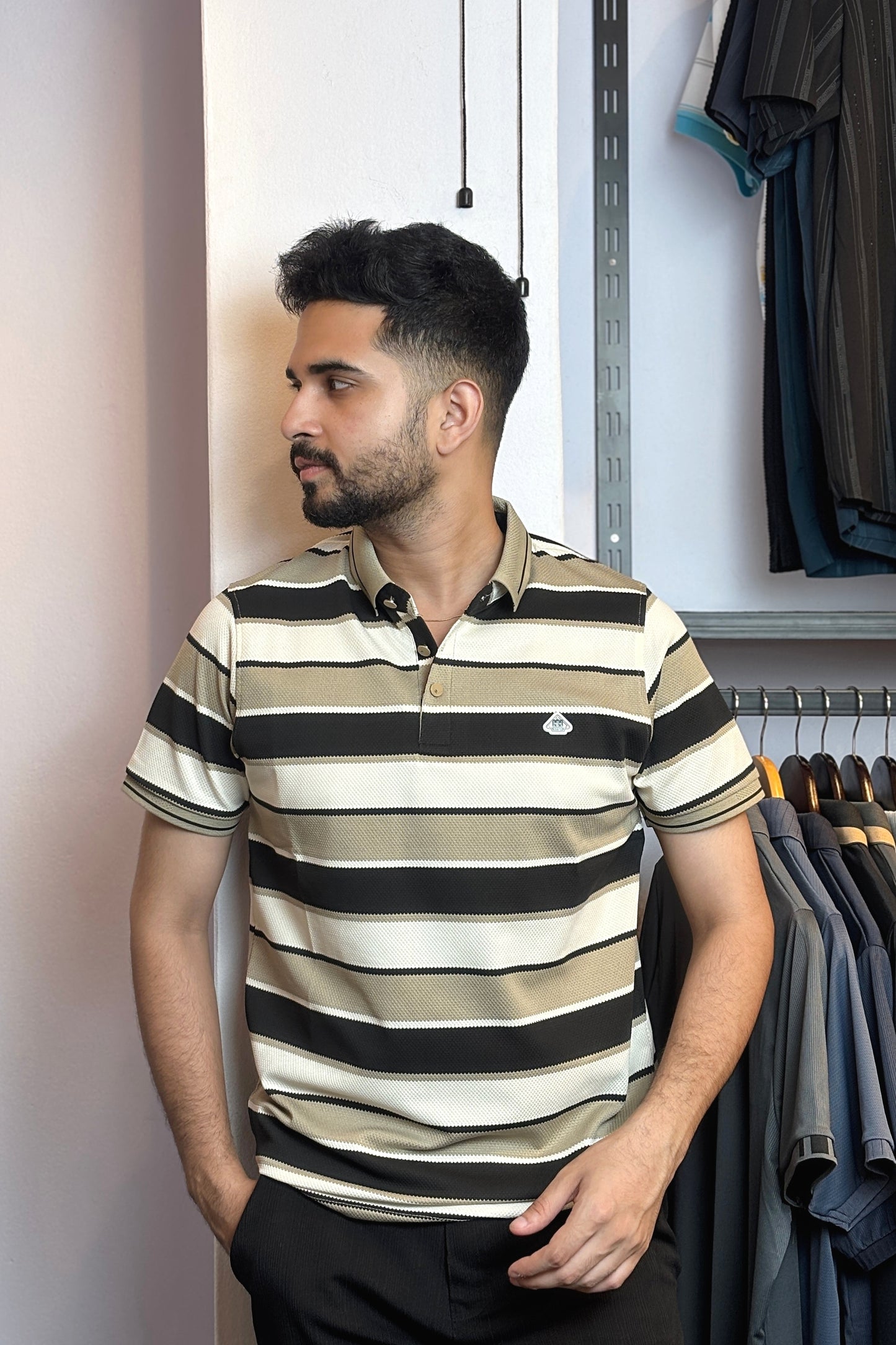 Black Contrast Stripe Polo T-Shirt |G8