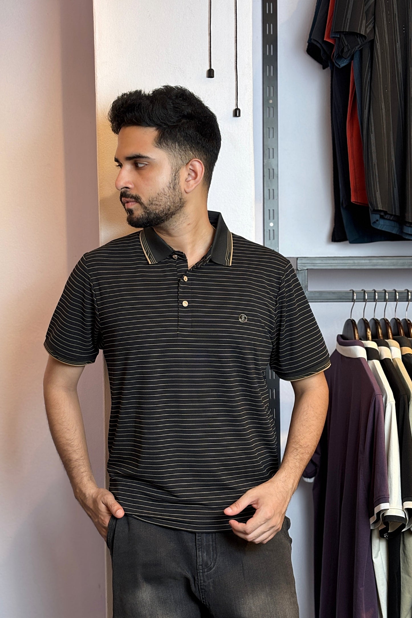 Black Stripe Polo T-Shirt |DBS