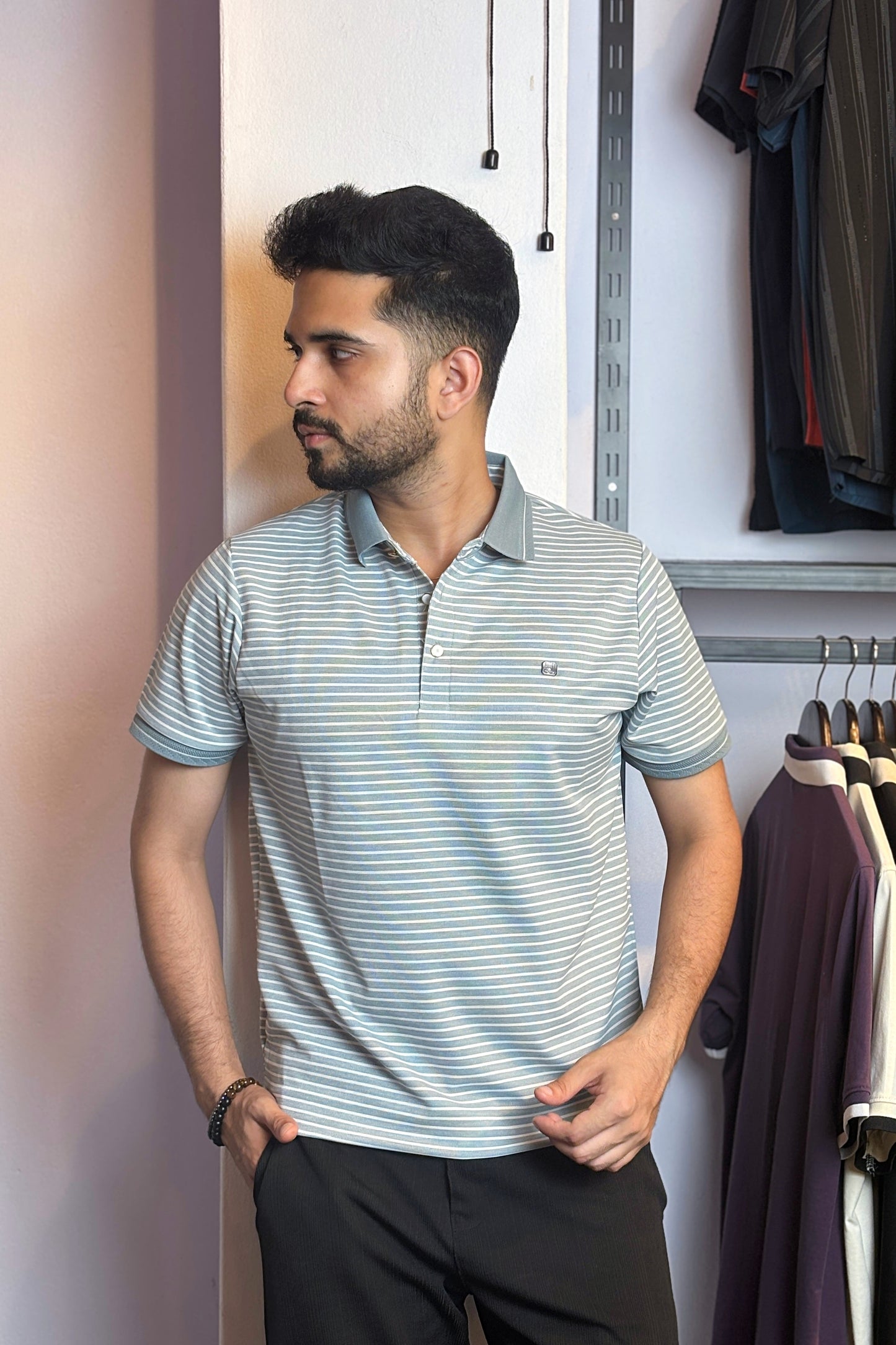 Blue Stripe Polo T-Shirt |DBS