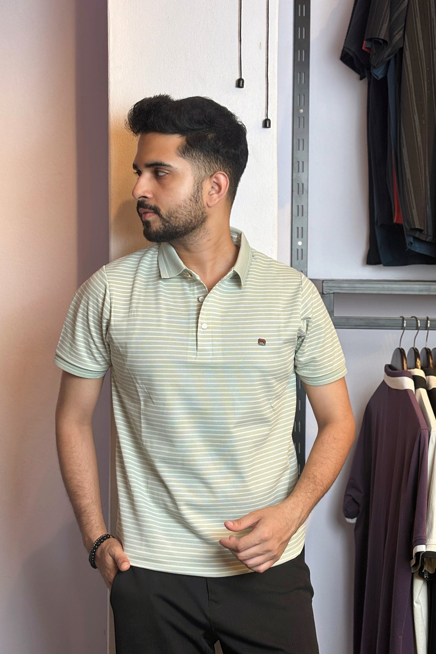 Light Lemon Stripe Polo T-Shirt |DBS