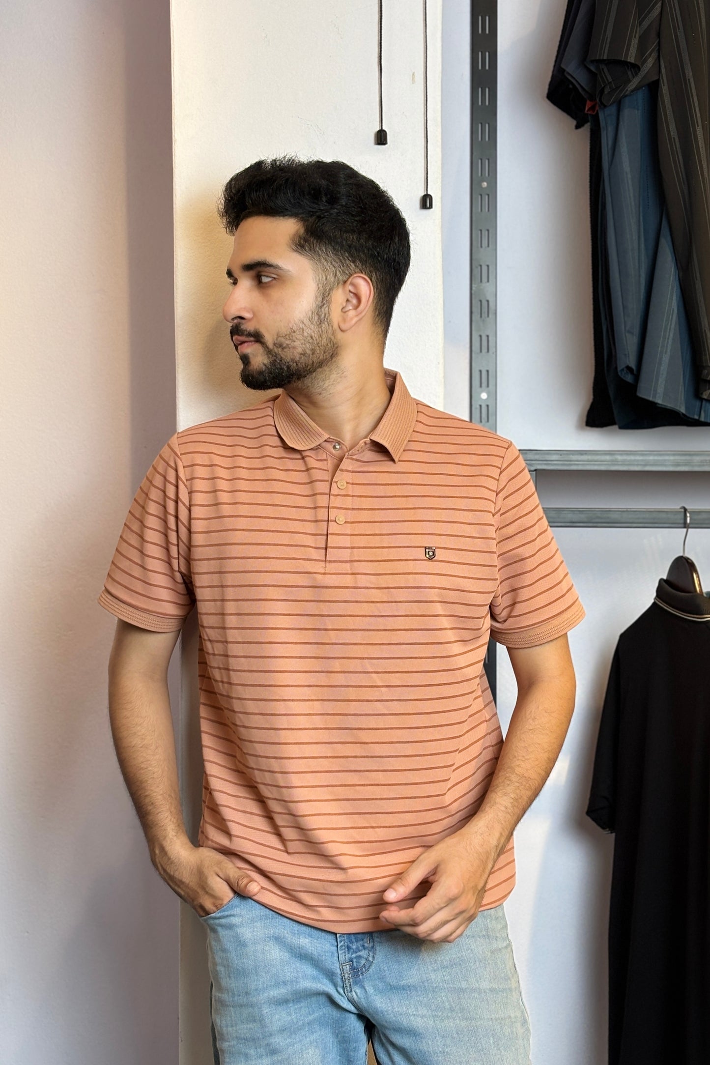 Camel Colour Stripe Polo T-Shirt |SSP