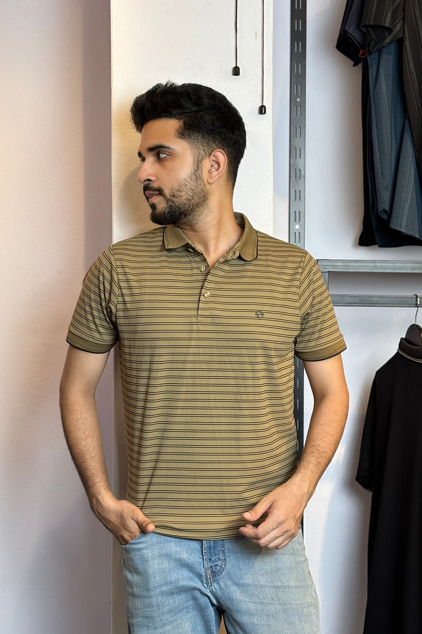 Golden Olive Stripe Polo T-Shirt |DSP