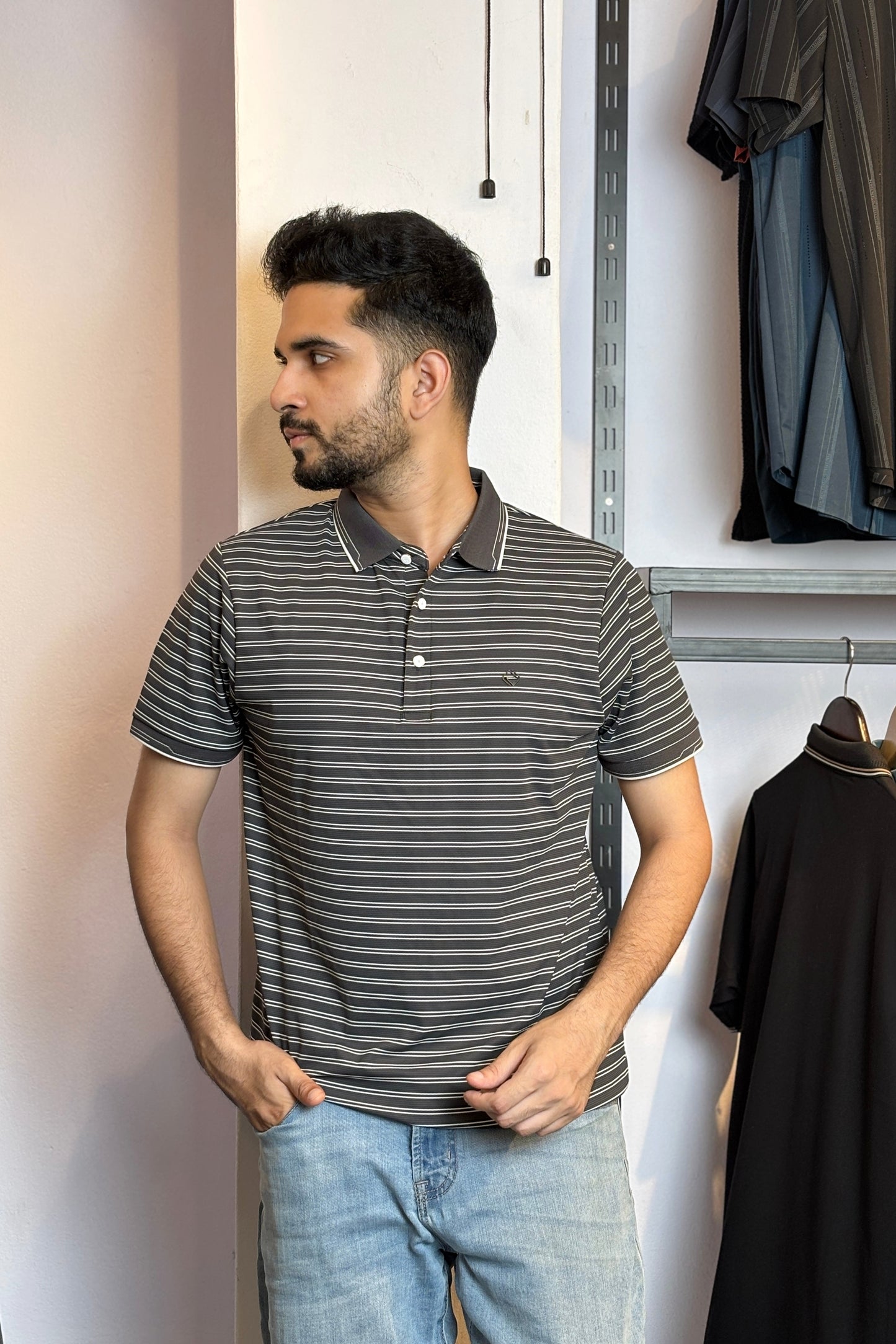 Black Stripe Polo T-Shirt |DSP