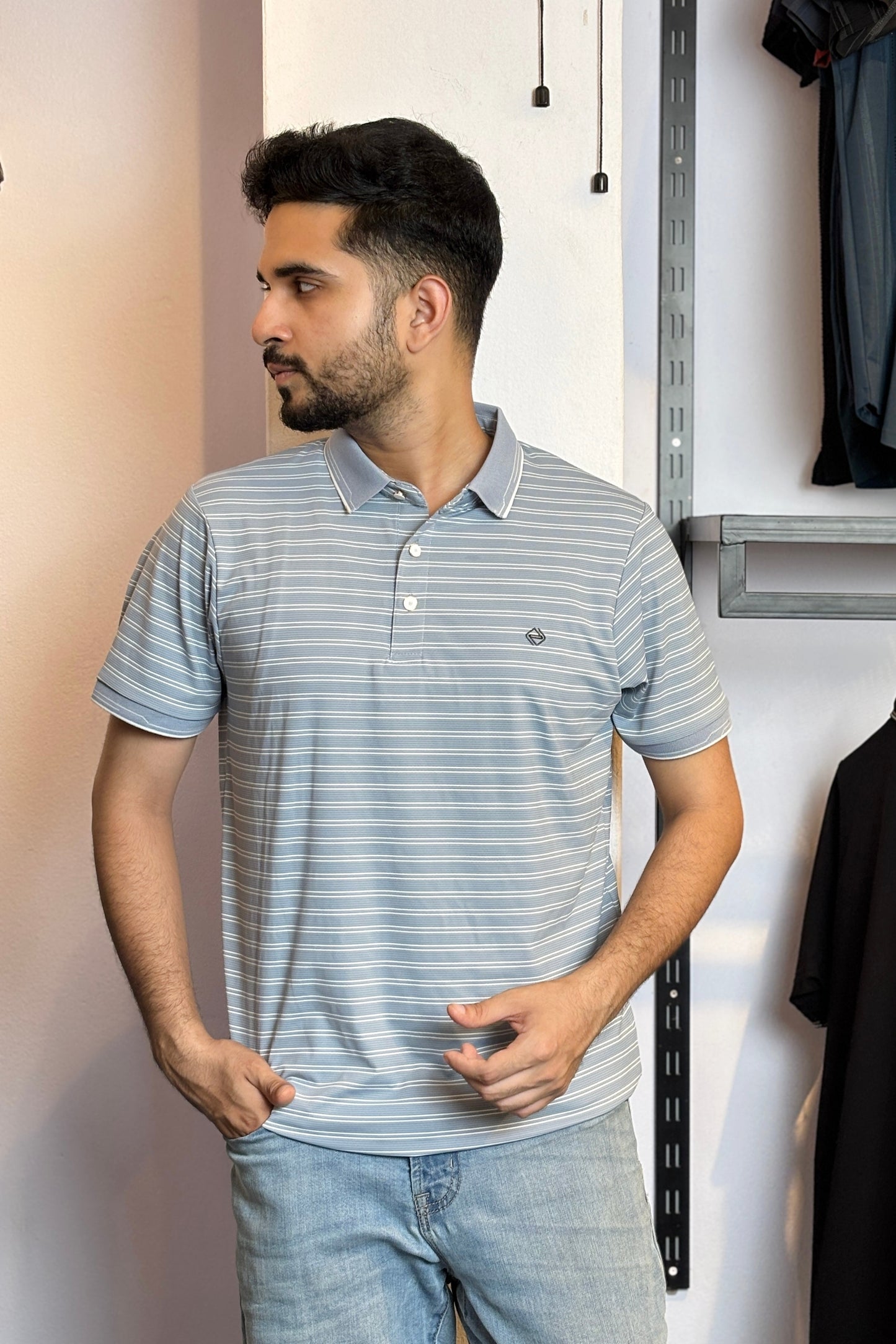 Sky Blue Stripe Polo T-Shirt |DSP