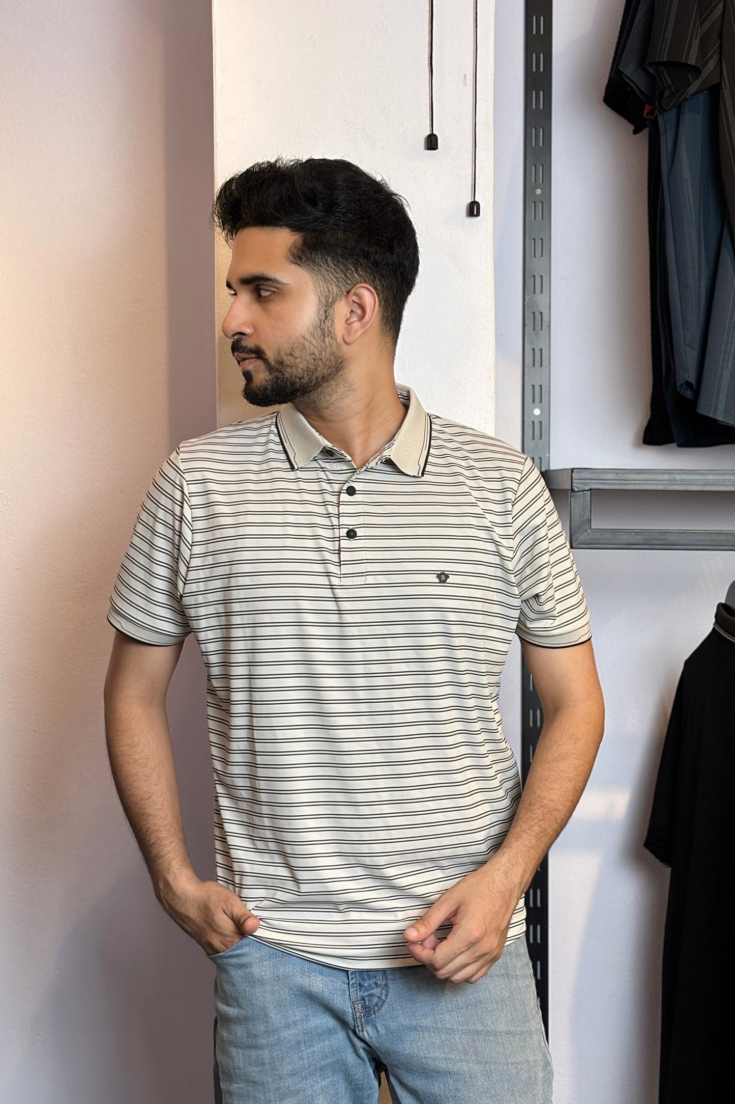 Off White Stripe Polo T-Shirt |DSP