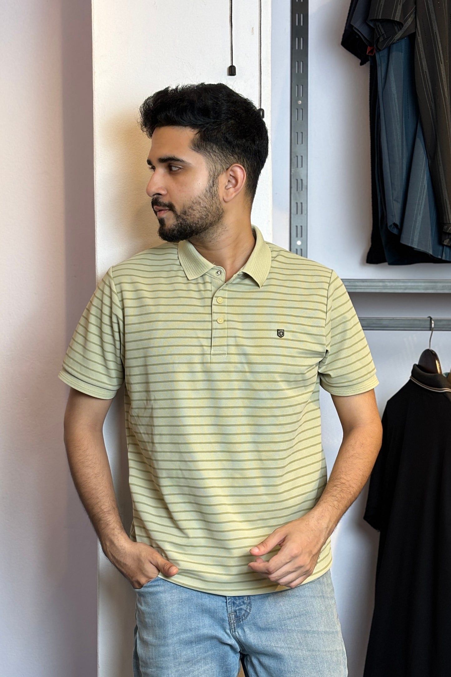Lemon Colour Stripe Polo T-Shirt |SSP