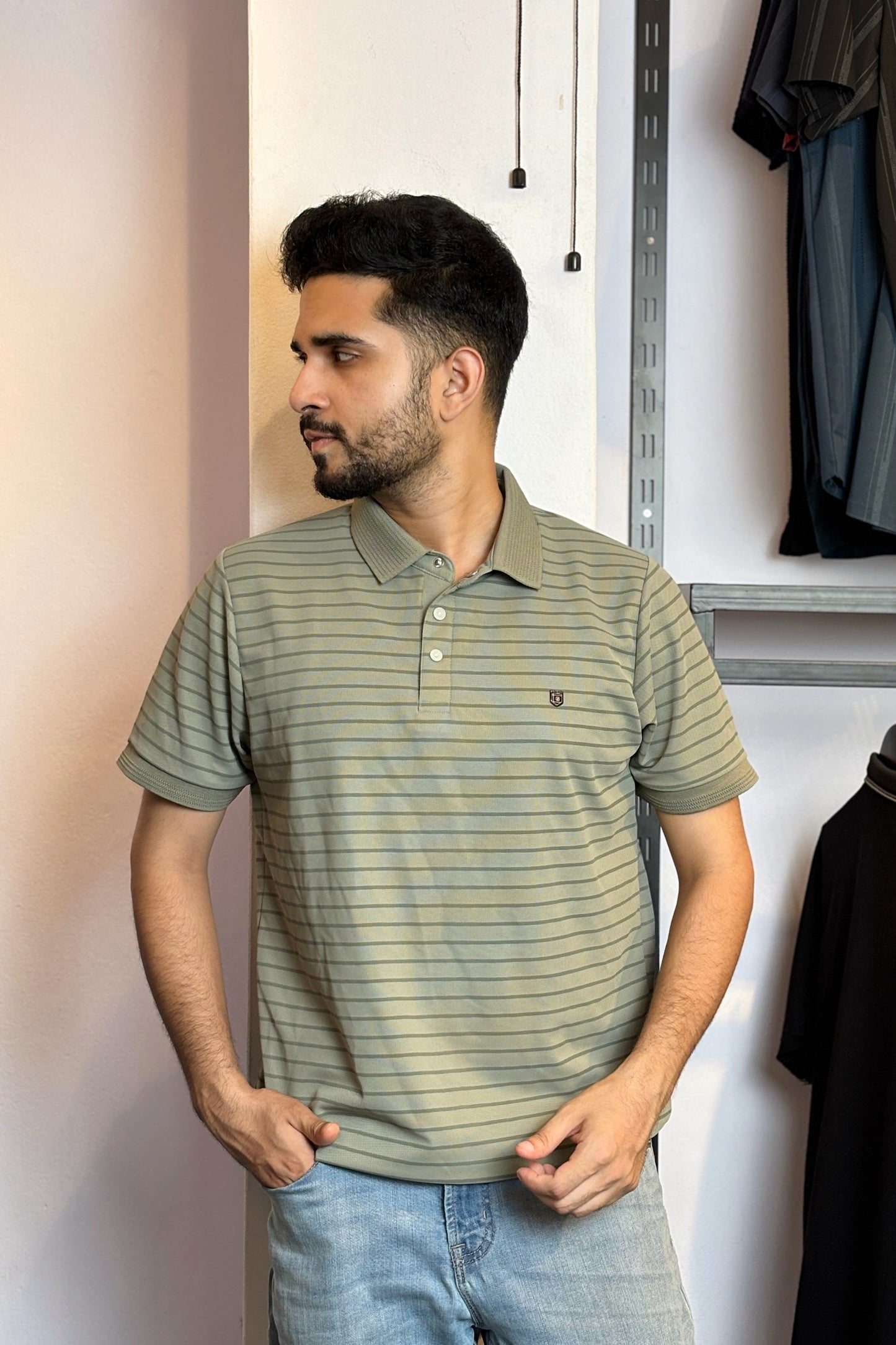 Green Colour Stripe Polo T-Shirt |SSP