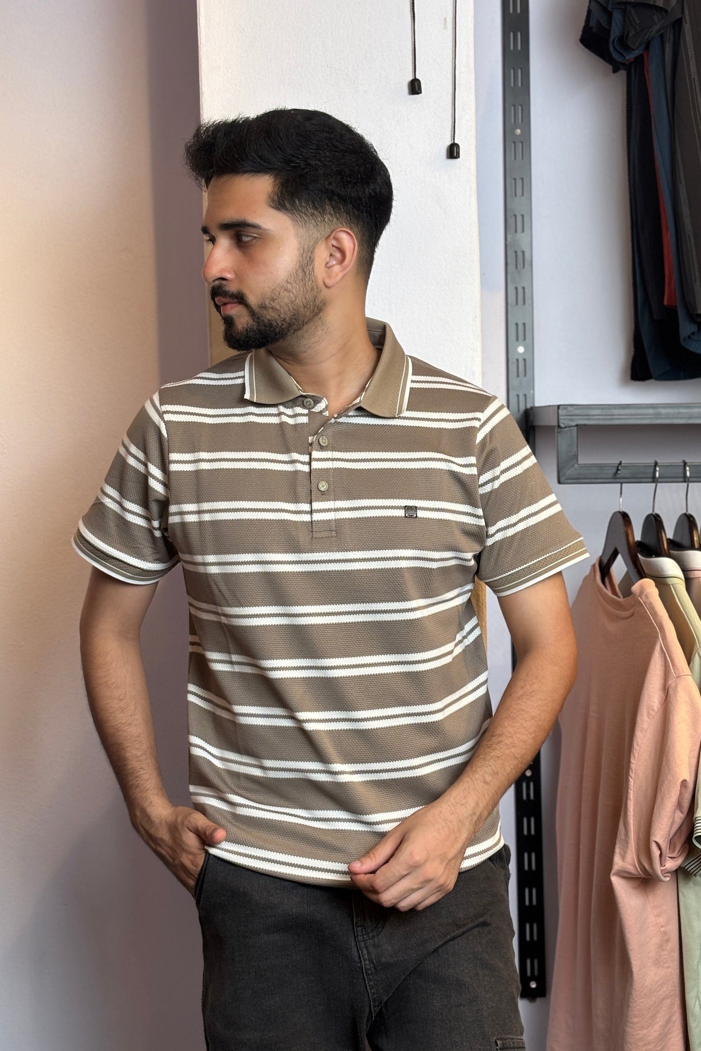 Coffe Colour Stripe Polo T-Shirt |MD
