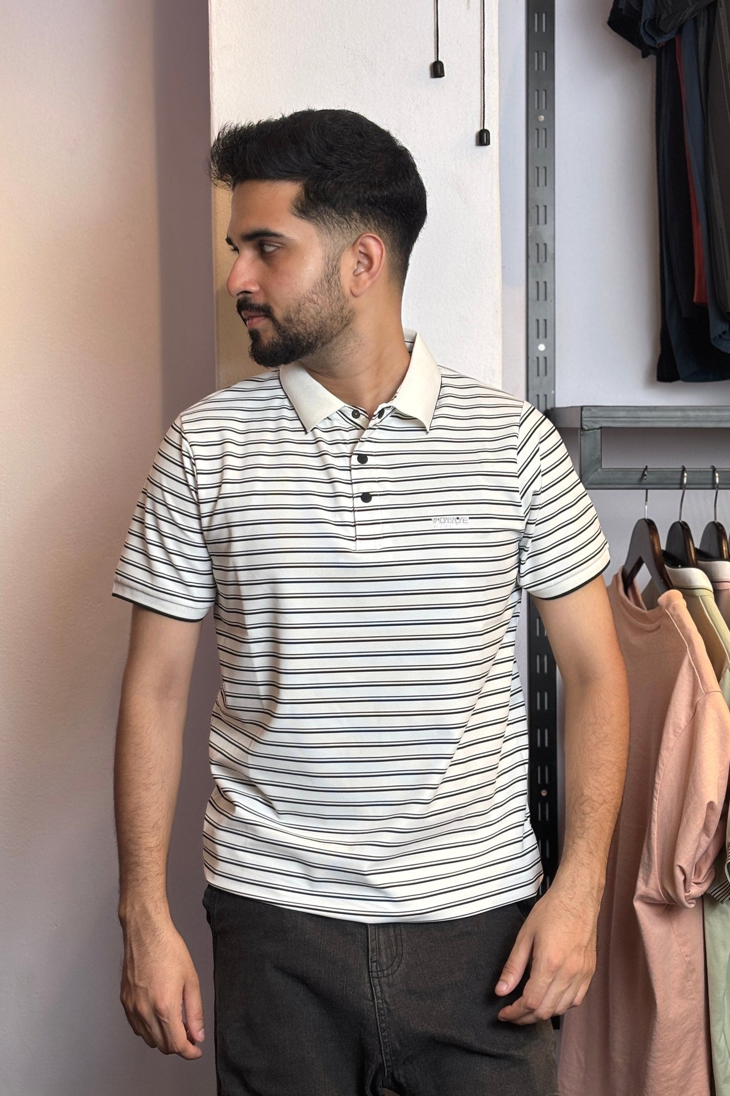 White Stripe Polo T-Shirt |DSP
