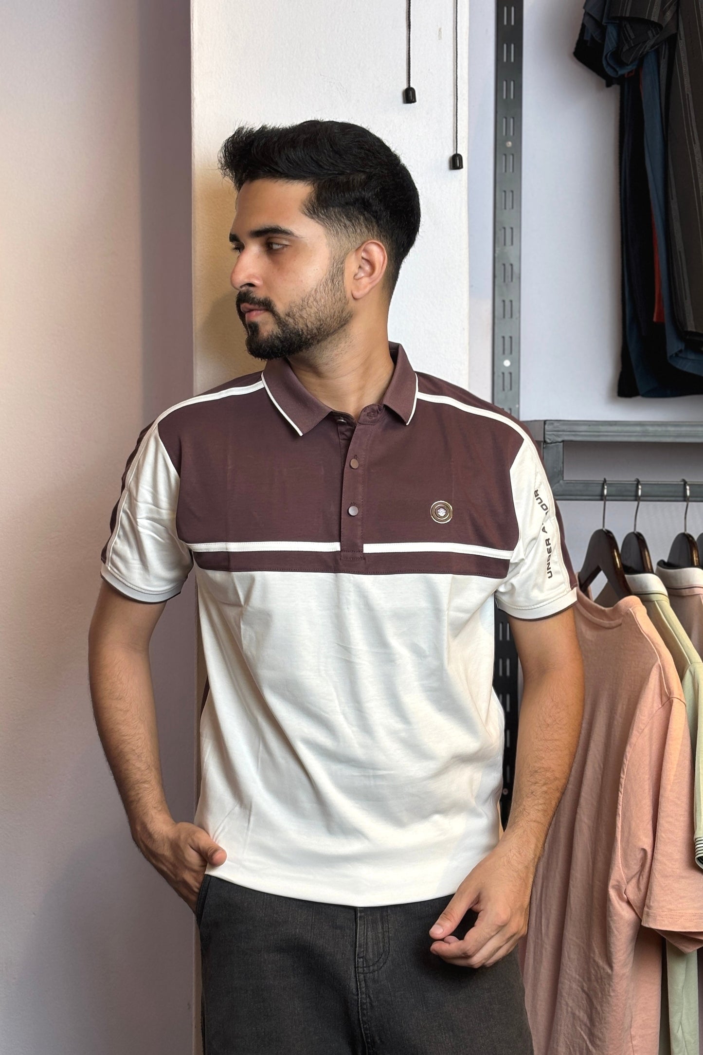 Wine White Contrast Polo T-Shirt |UR