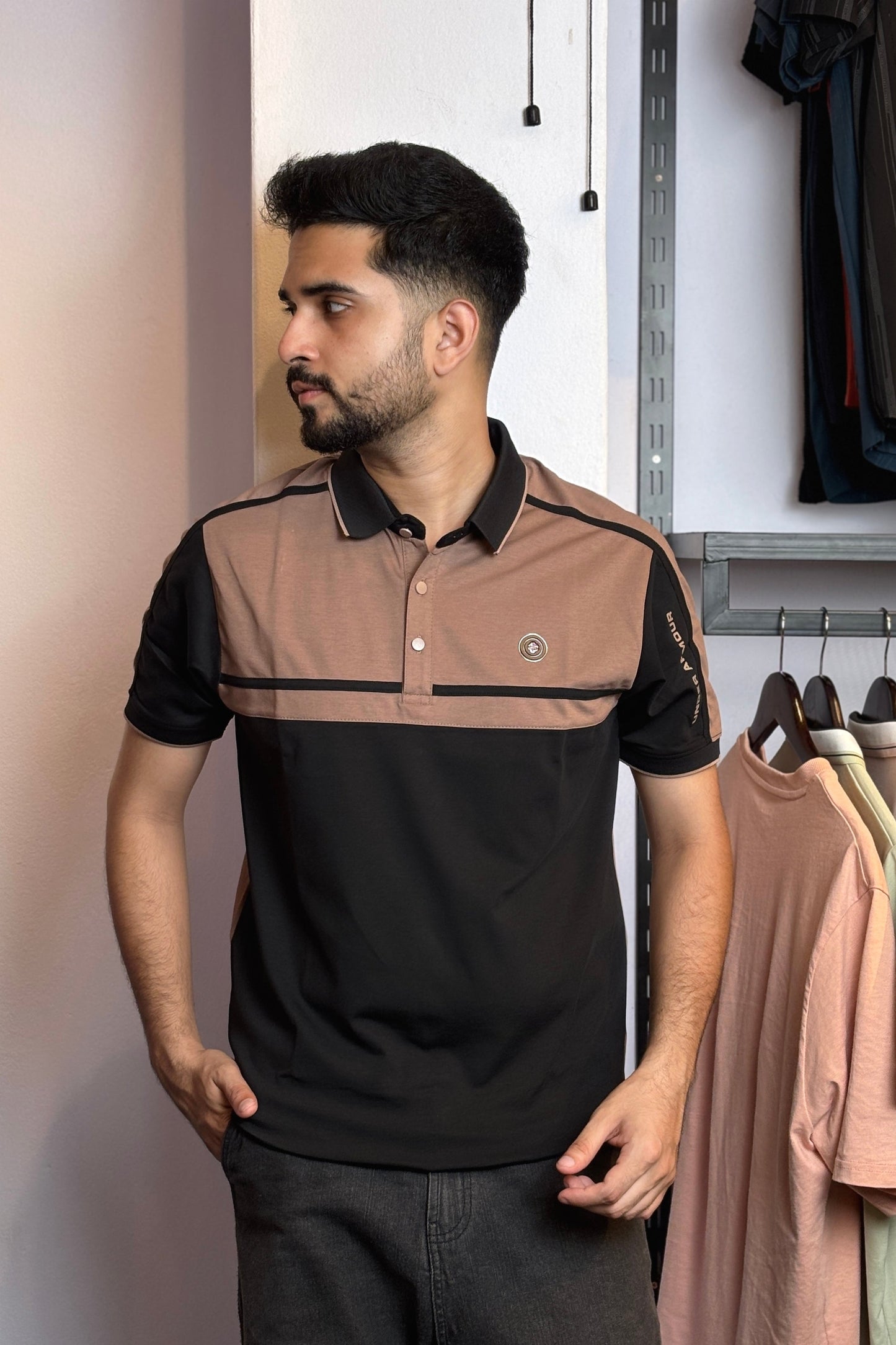 Brown Black Contrast Polo T-Shirt |UR