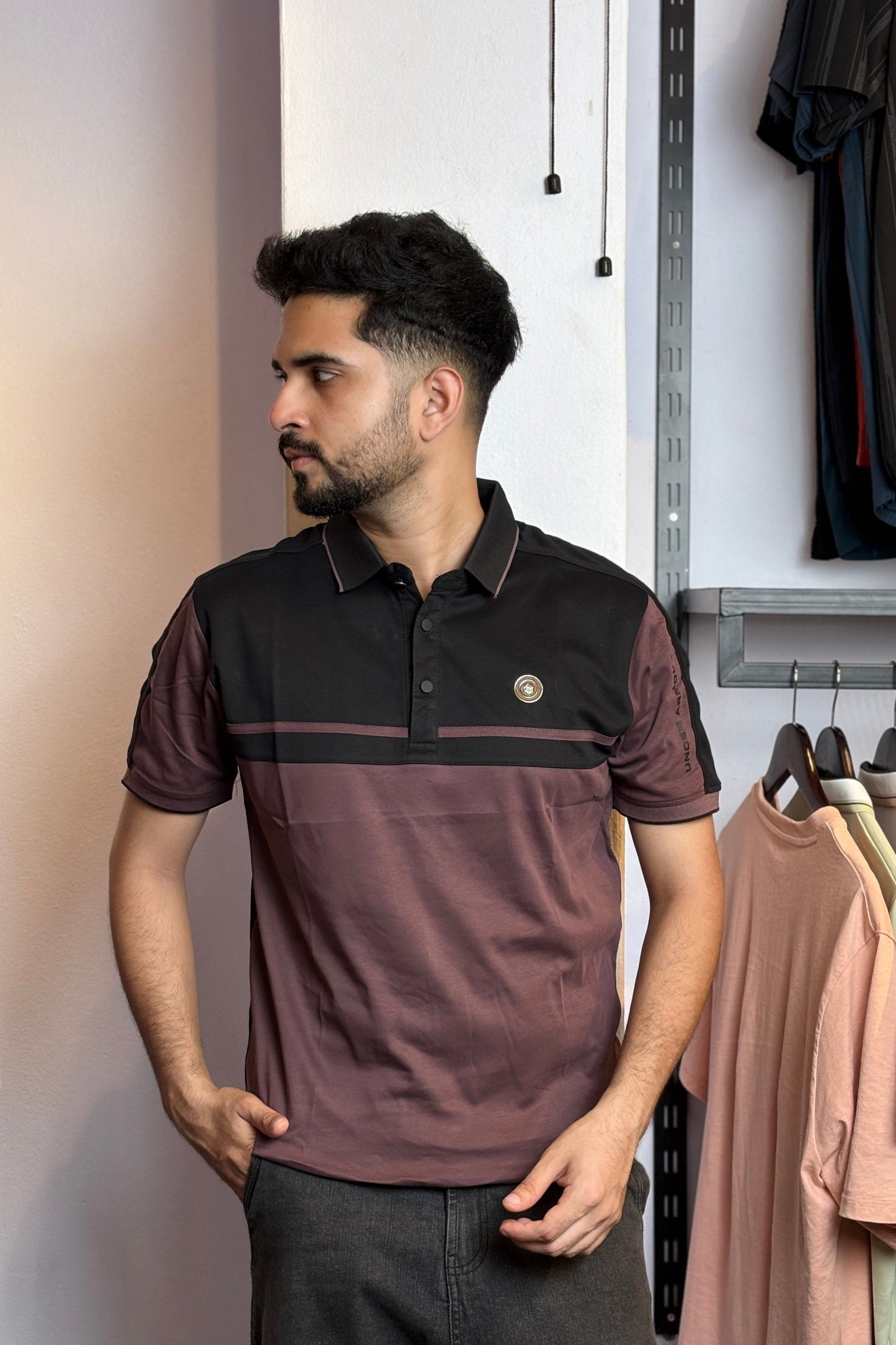 Black Wine Contrast Polo T-Shirt |UR