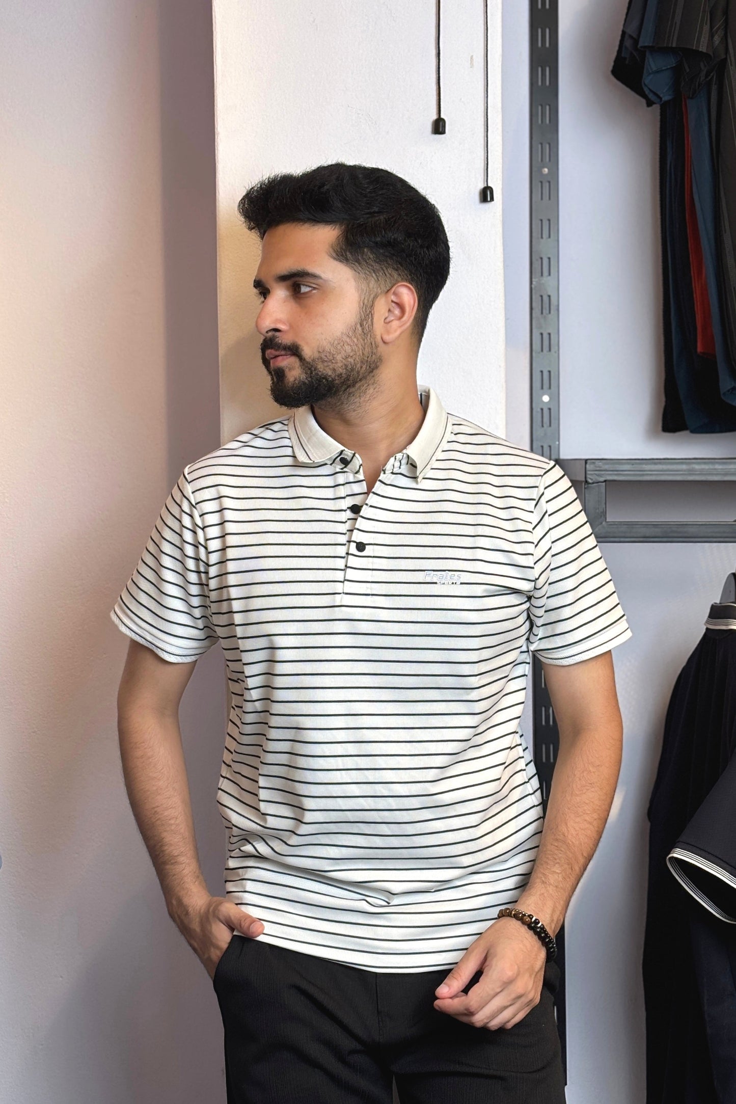 White Colour Stripe Polo T-Shirt |FTS