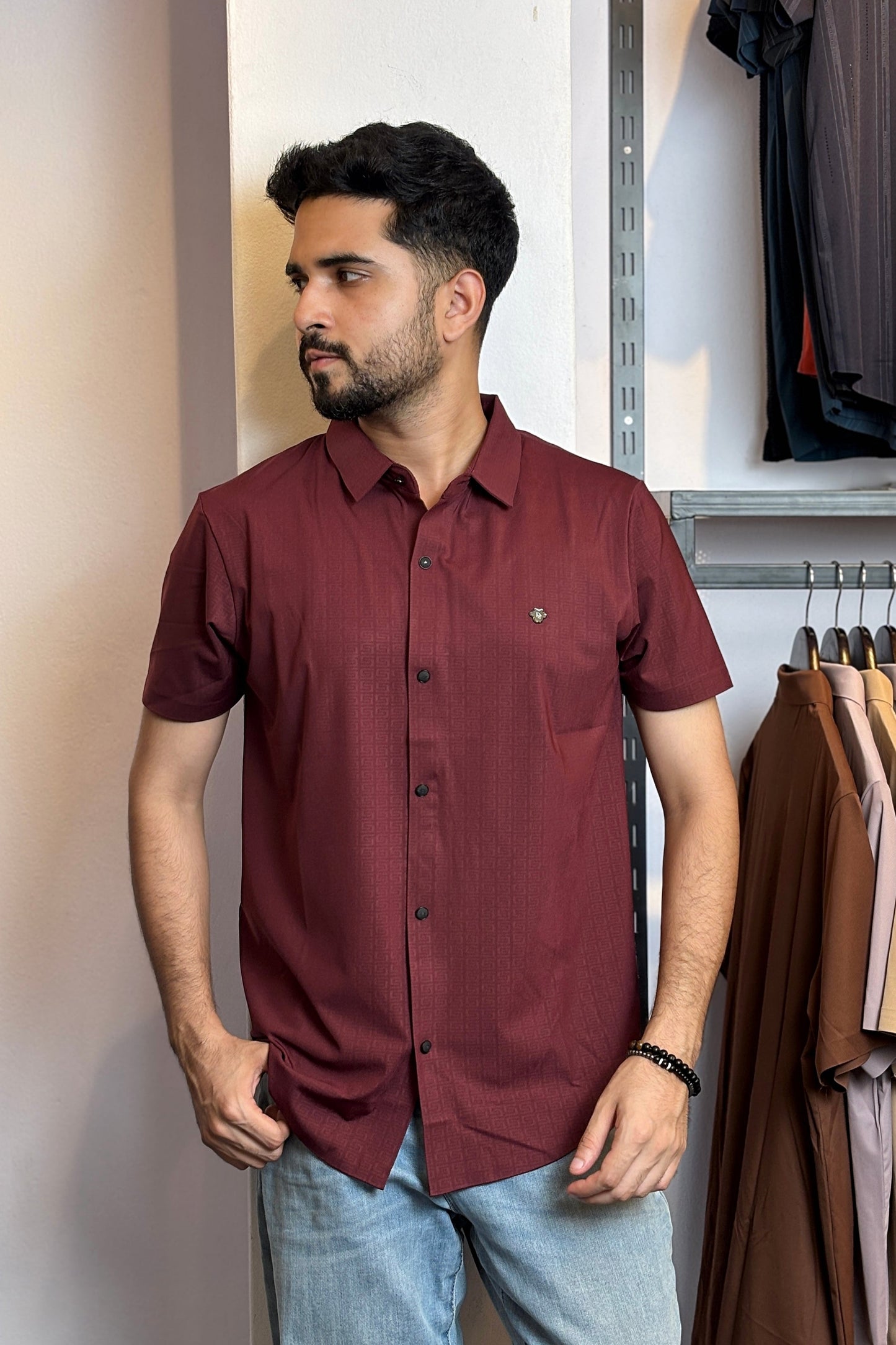 Wine Colour Half Slevee Shirt |SPS