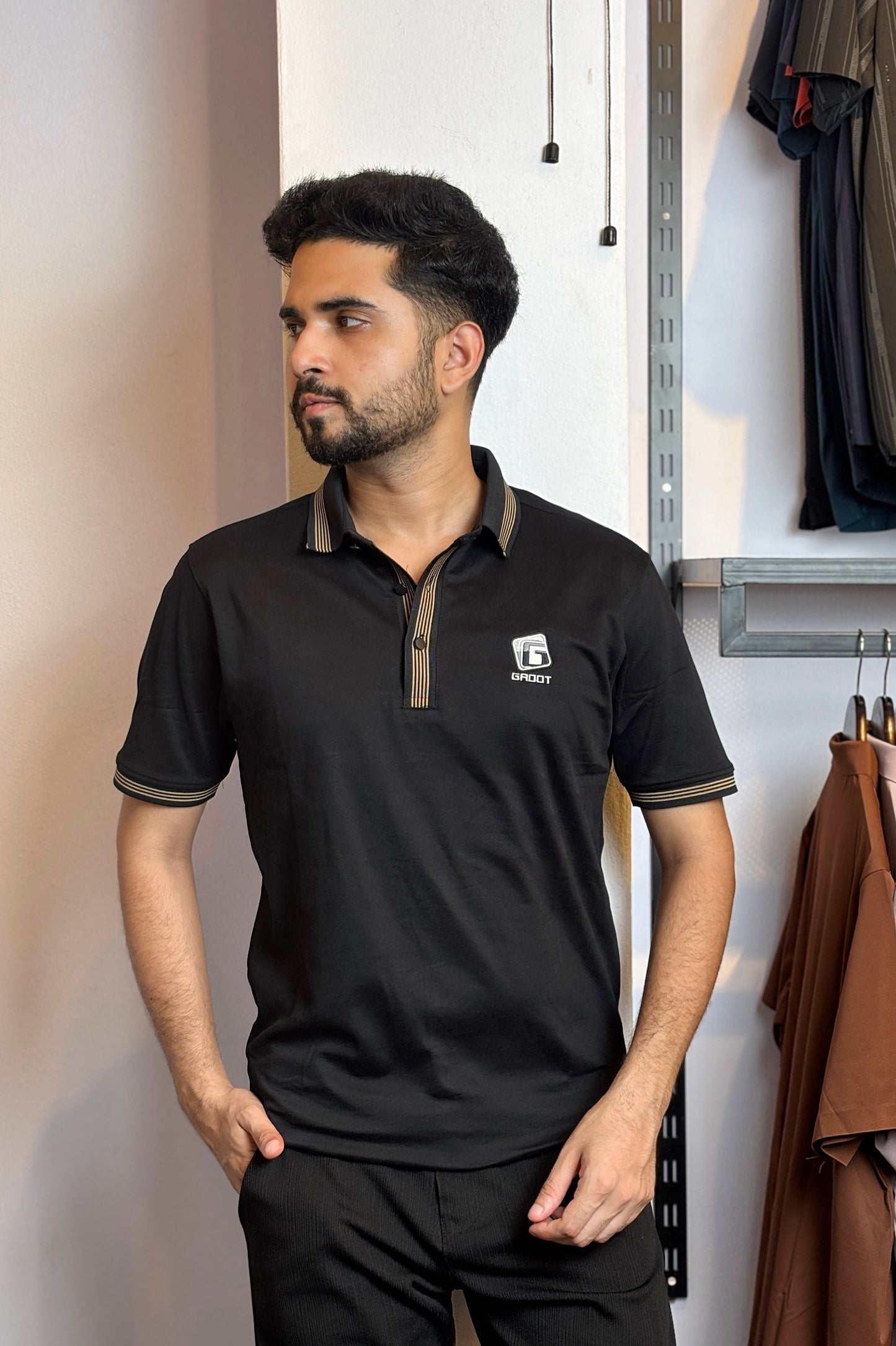 Black Colour Polo T-Shirt |K5S