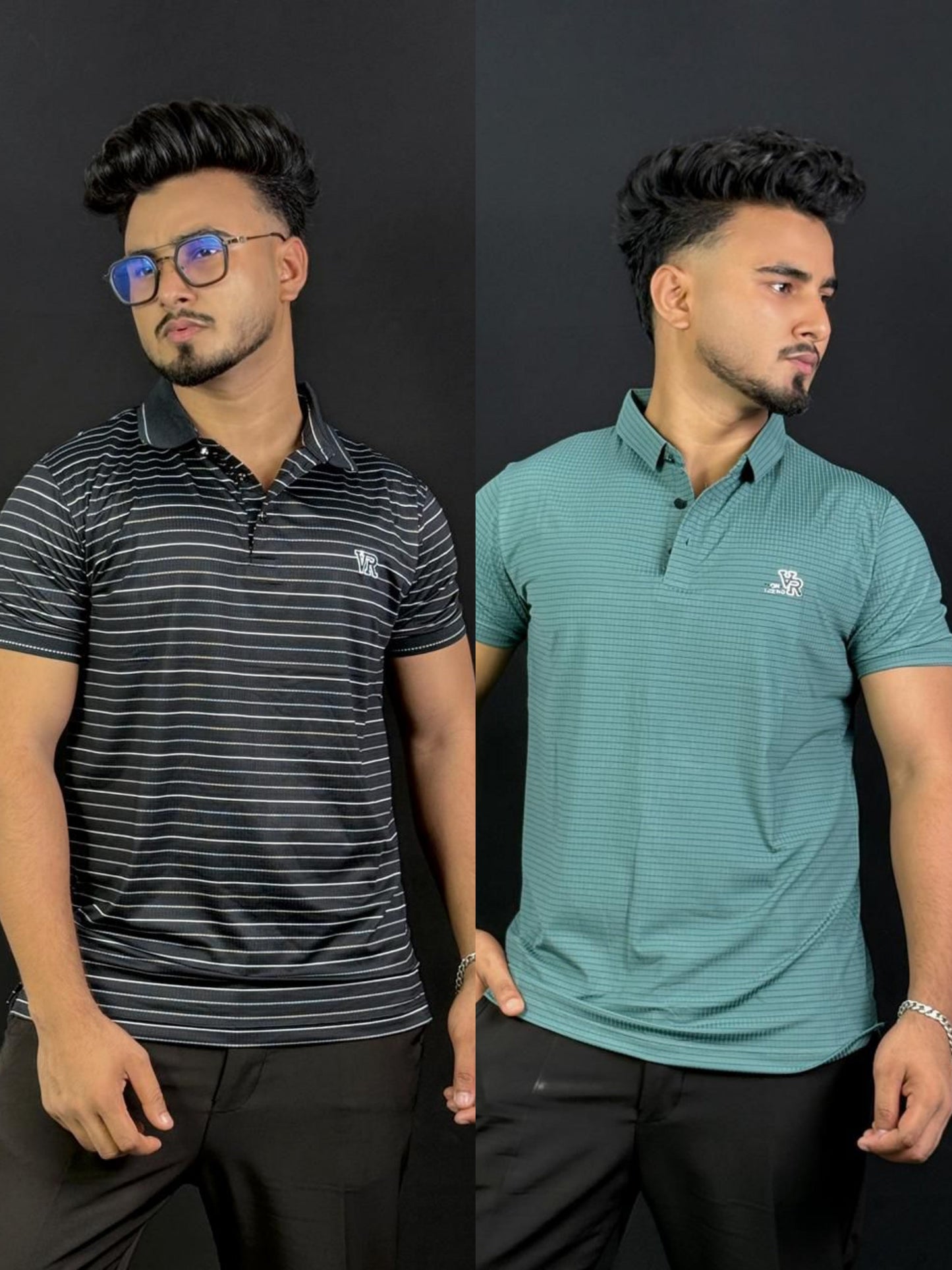 Black Stripe+Sea Green Polo T-Shirt|CVR