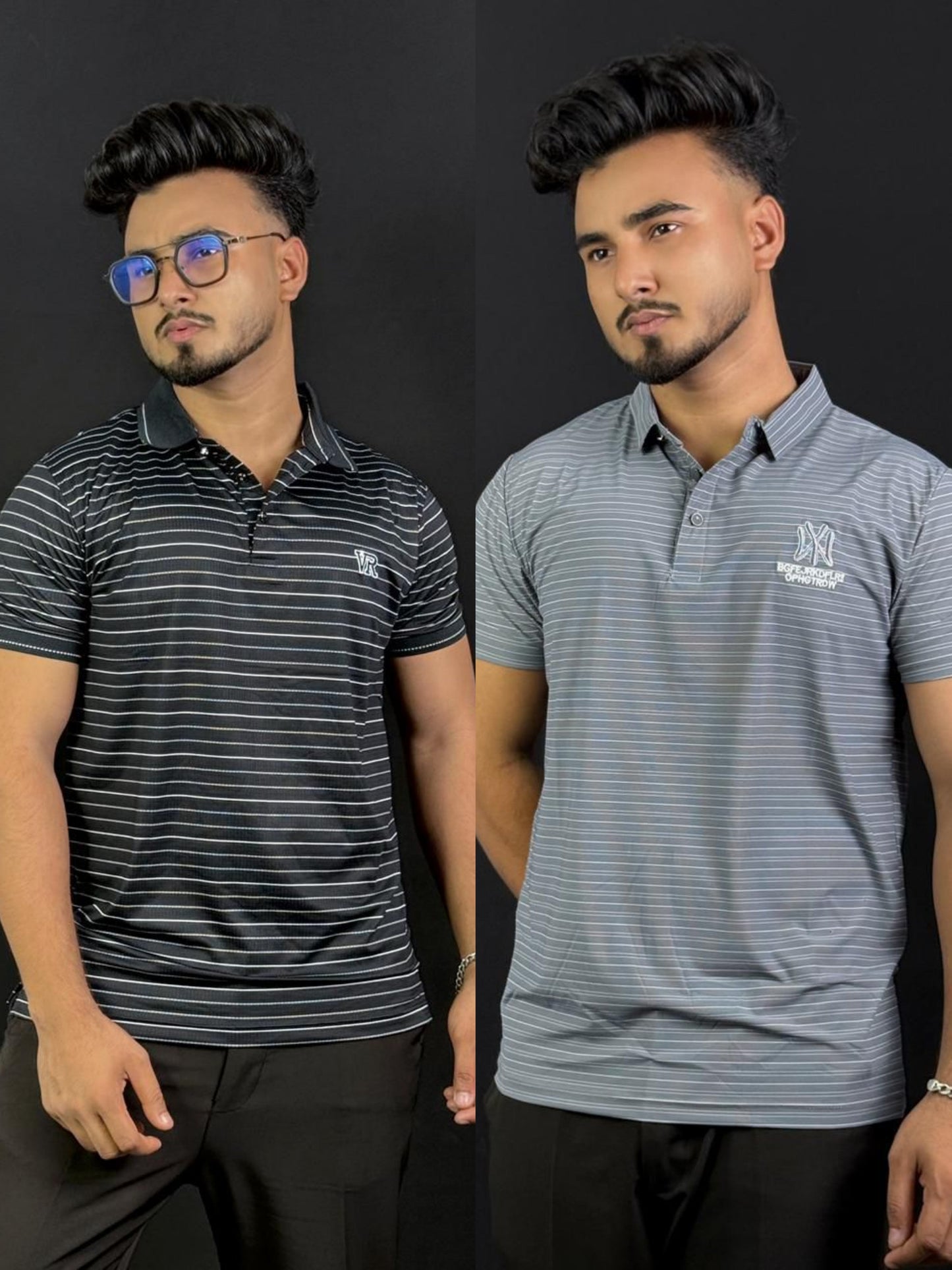 Black Stripe+Ash Polo T-Shirt|CVR