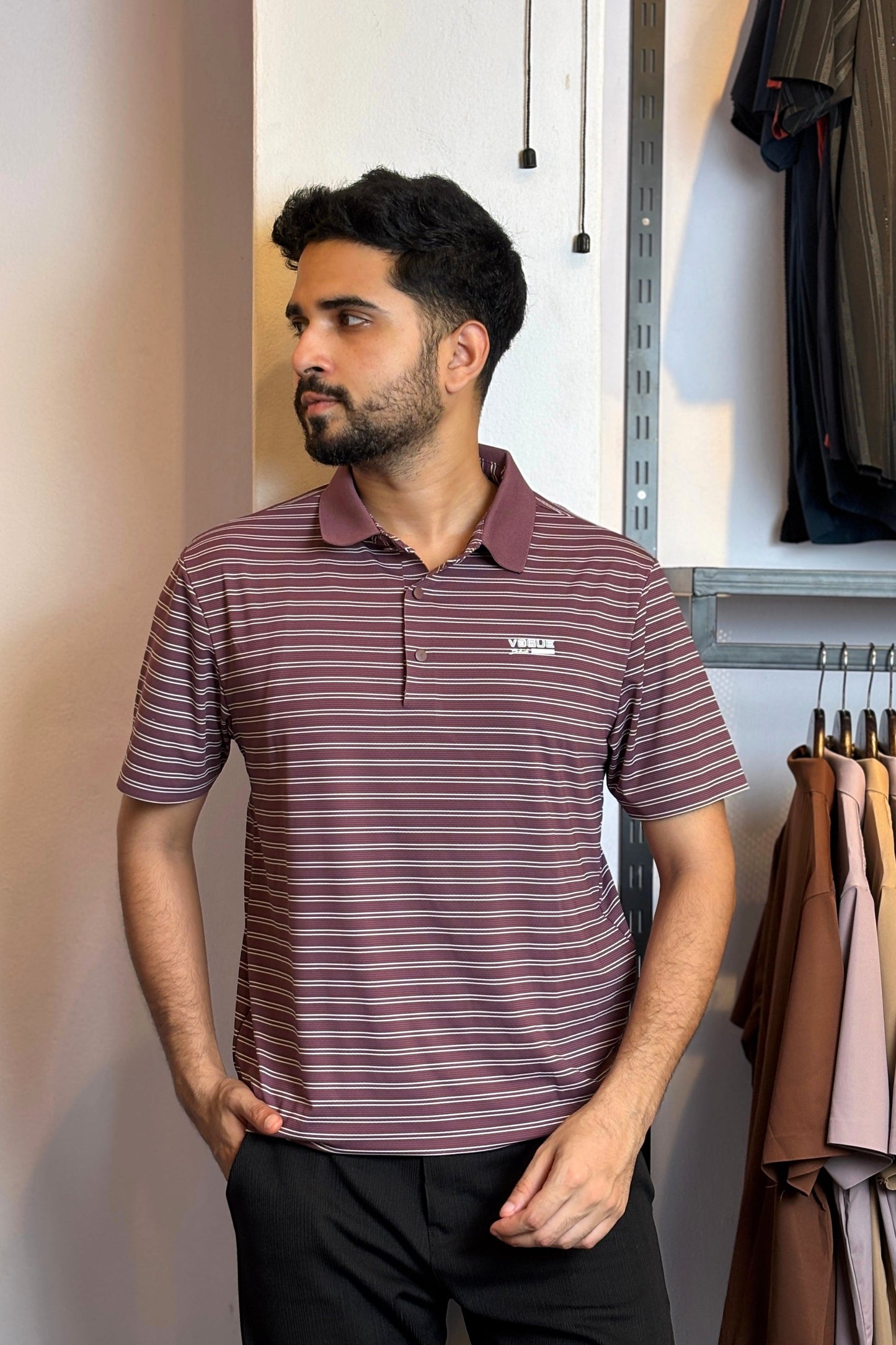 Maroon Stripe Polo T-Shirt |NDSP