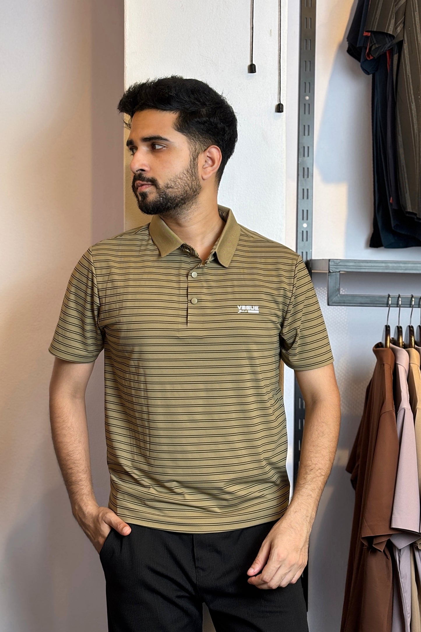 Olive Stripe Polo T-Shirt |NDSP