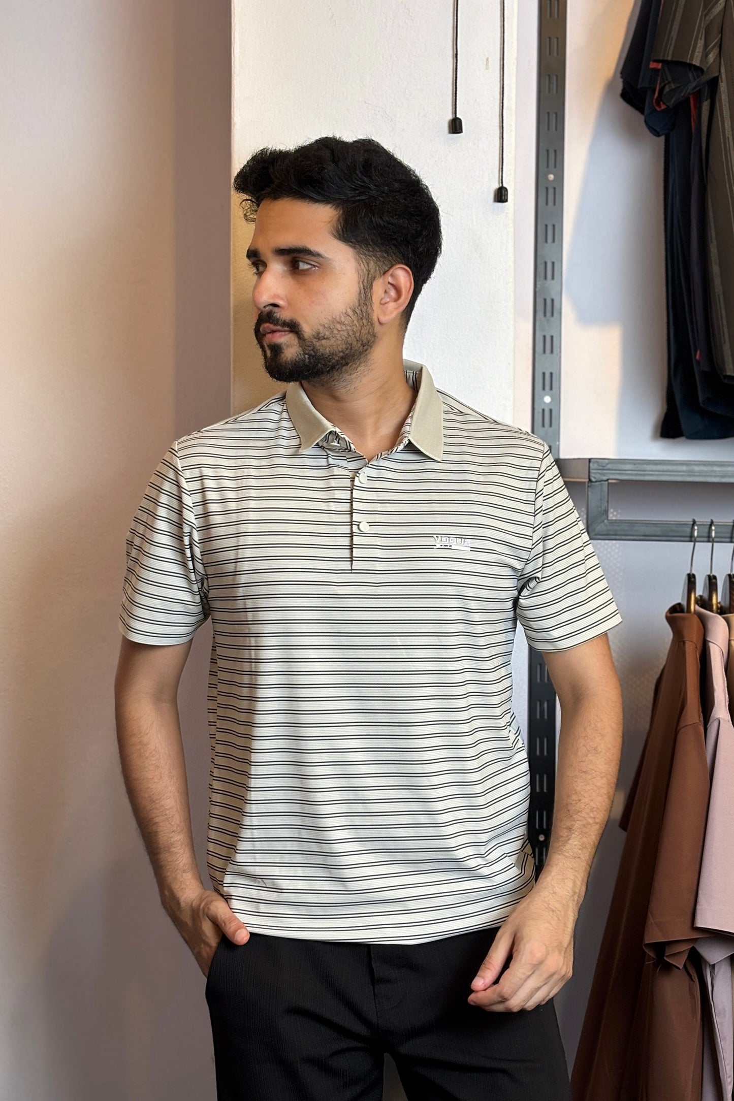 Off-White Stripe Polo T-Shirt |NDSP