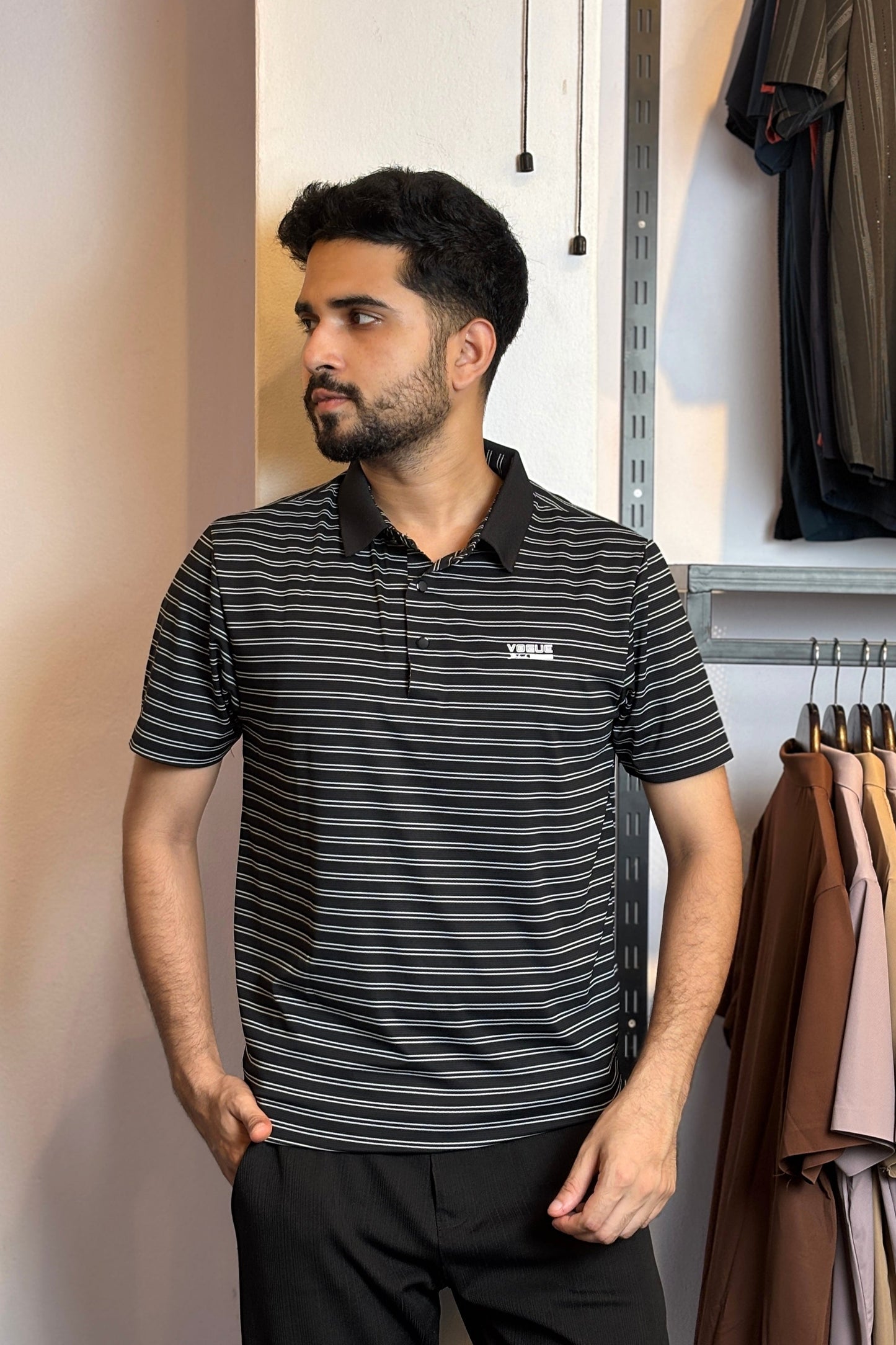 Black Stripe Polo T-Shirt |NDSP