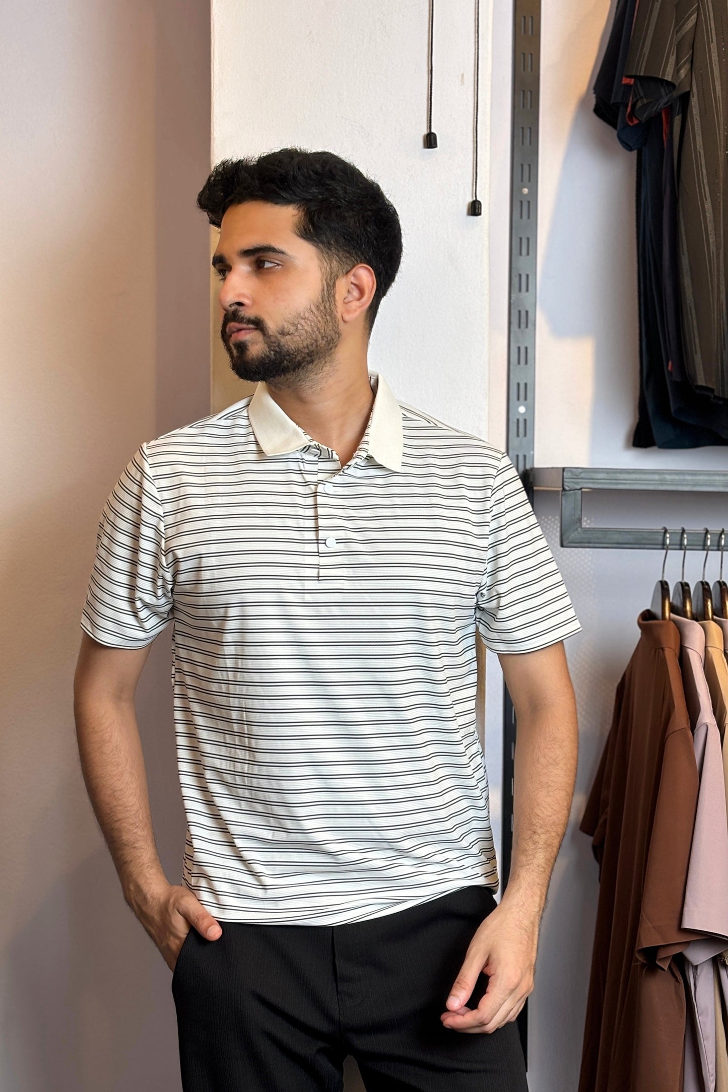 White Stripe Polo T-Shirt |NDSP