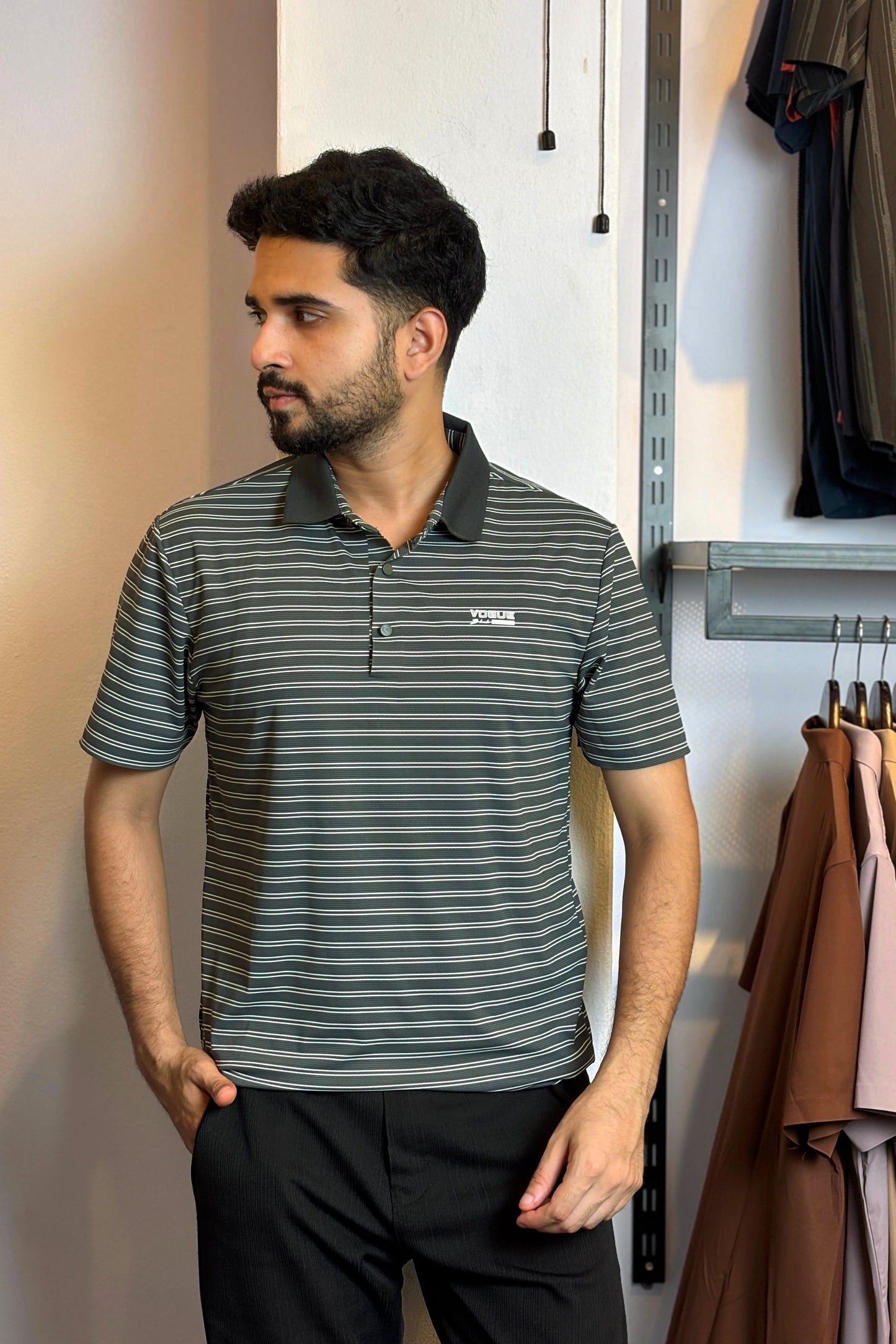 Dark Green Stripe Polo T-Shirt |NDSP