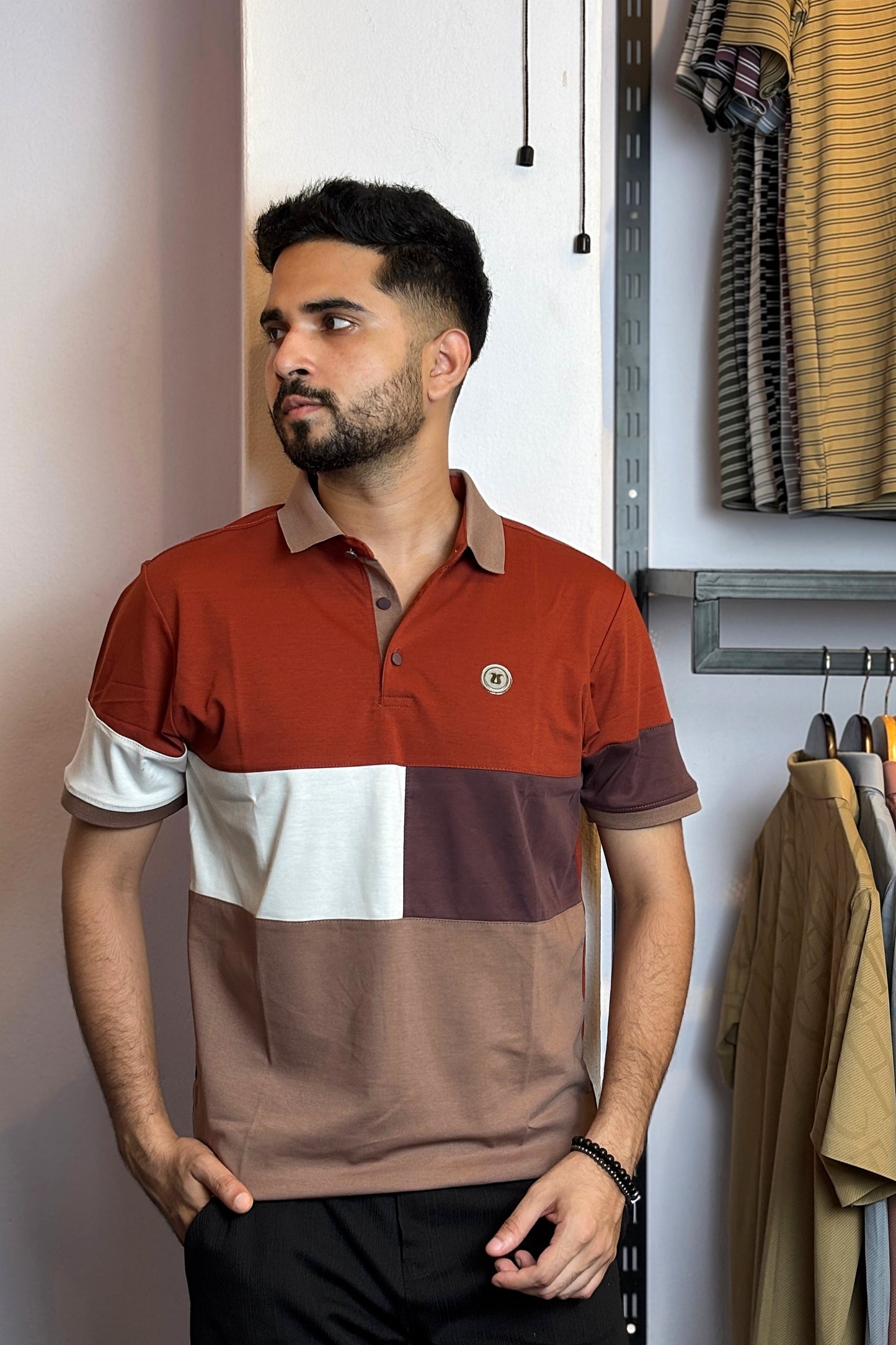 Rust Orange Contrast Polo T-Shirt |C4