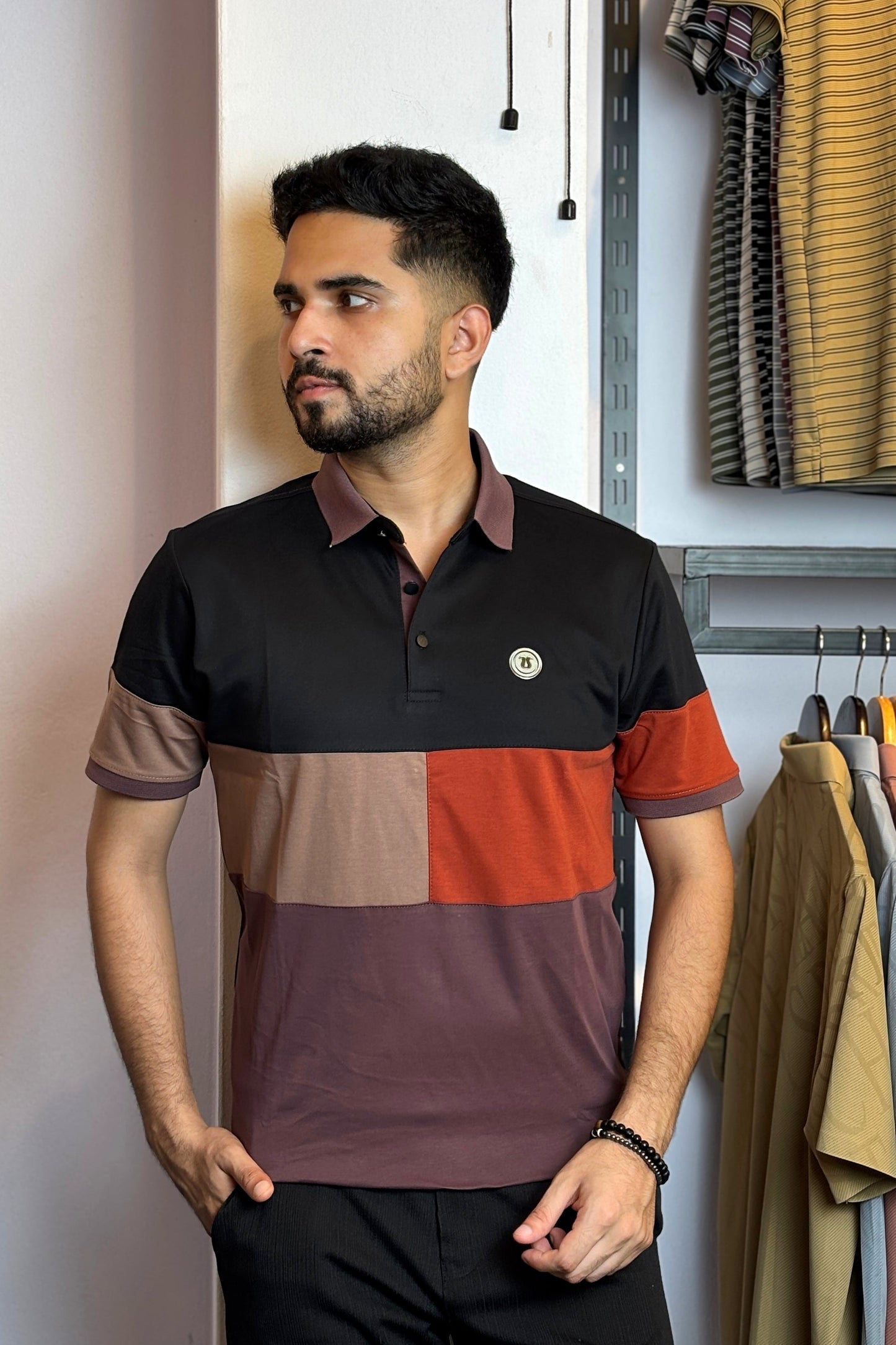 Black Contrast Polo T-Shirt |C4