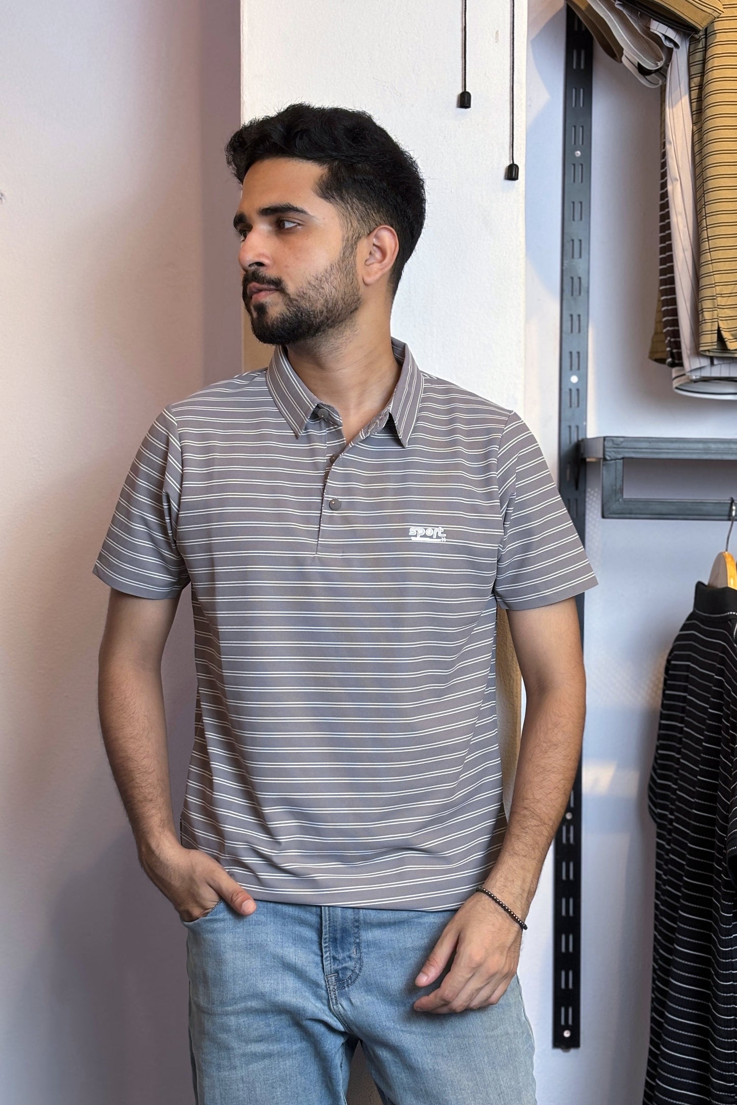 White Purple Stripe Polo T-Shirt |TDS