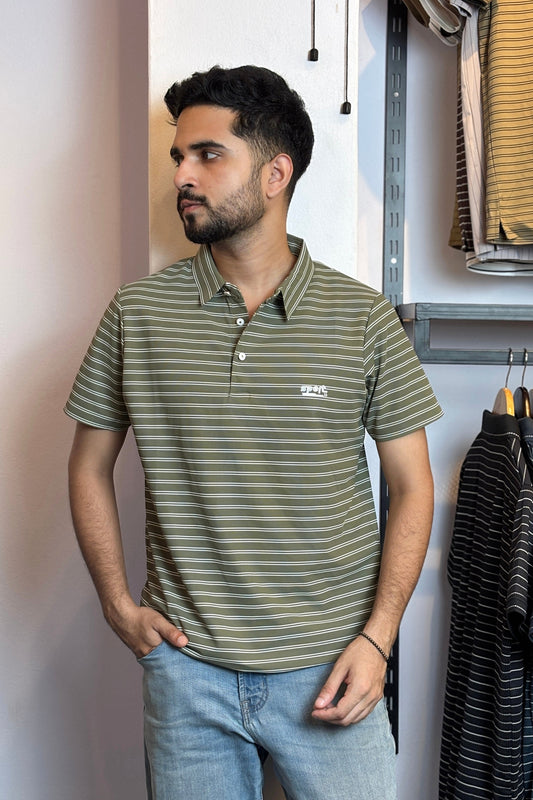 Olive Stripe Polo T-Shirt |TDS