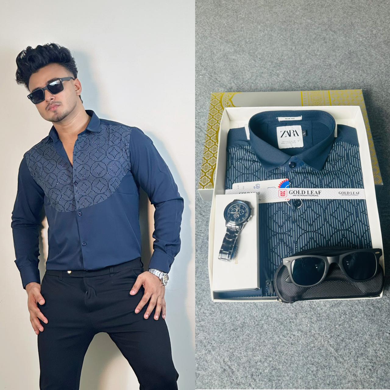 Dark Nevy Blue Echo Stone Shirt – FREE Sunglass & Watch