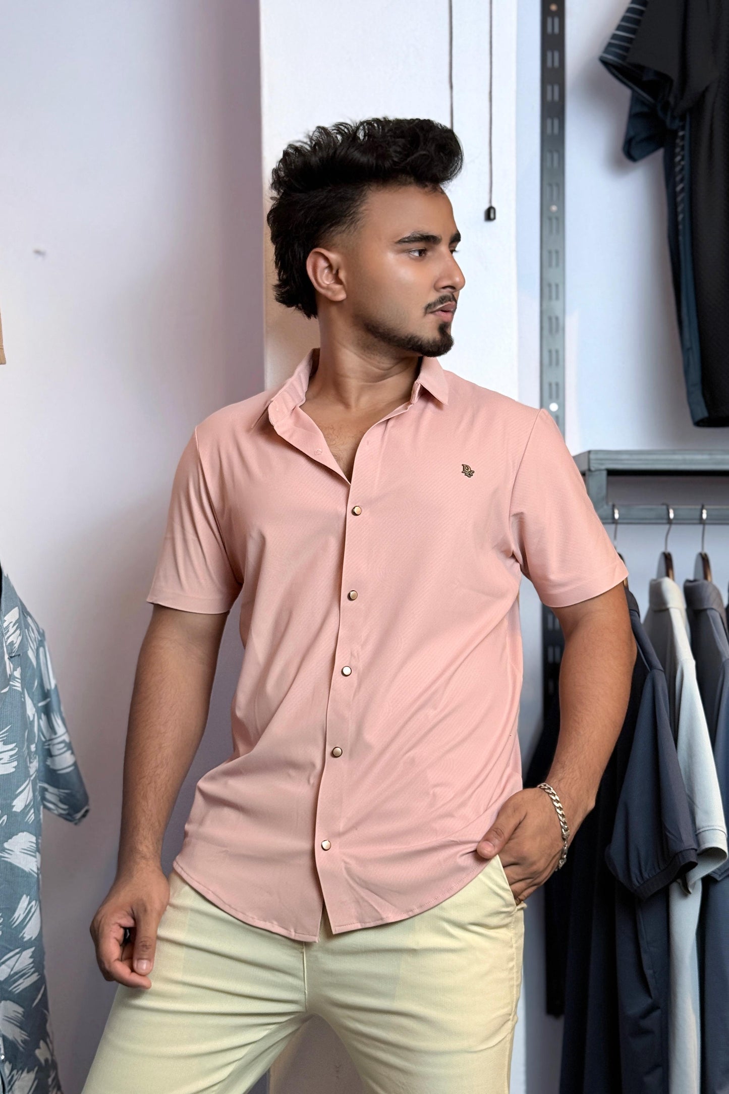 Light Pink Colour Half Slevee Shirt |dir