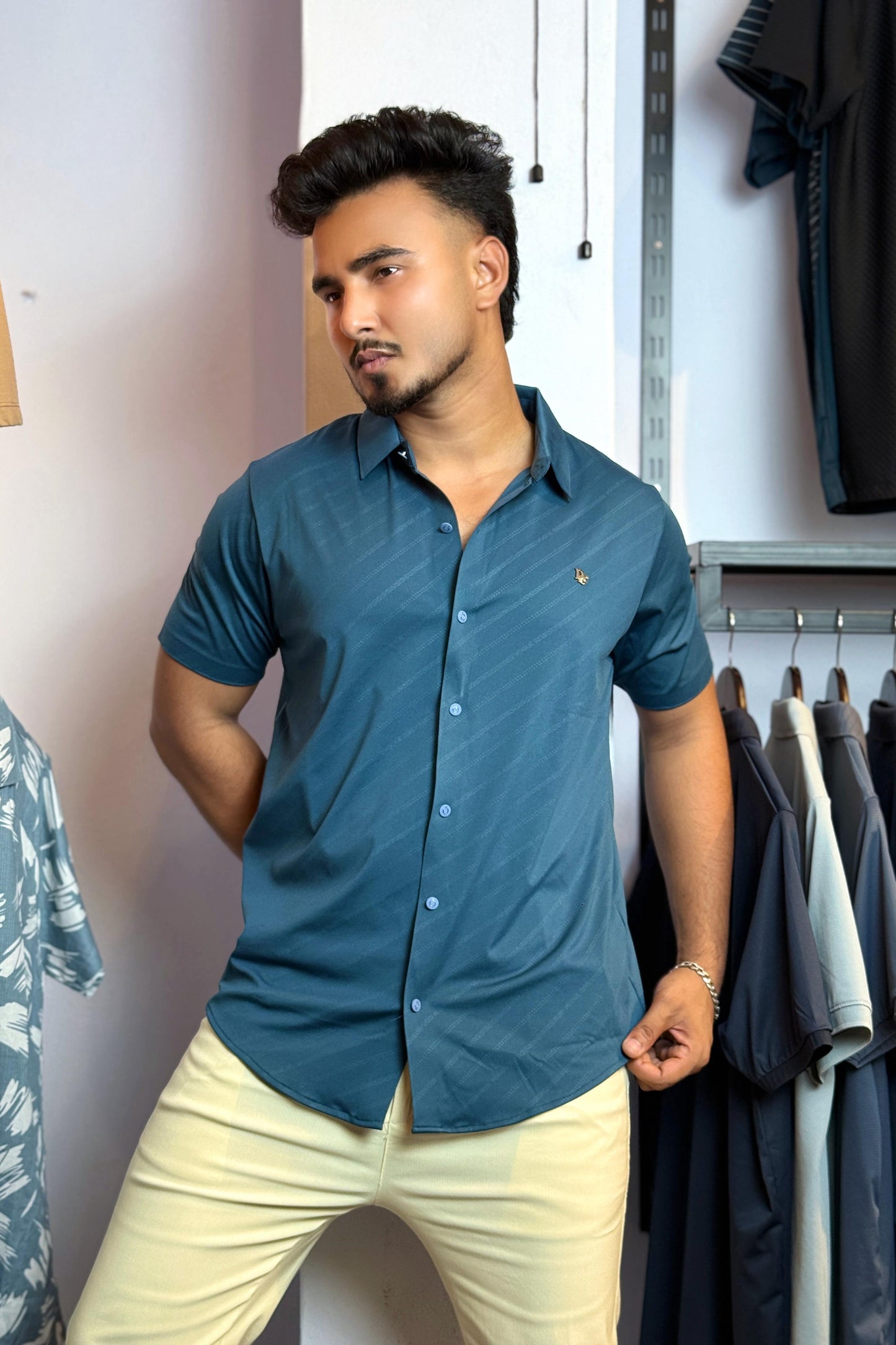 Petrol Colour Half Slevee Shirt |dir