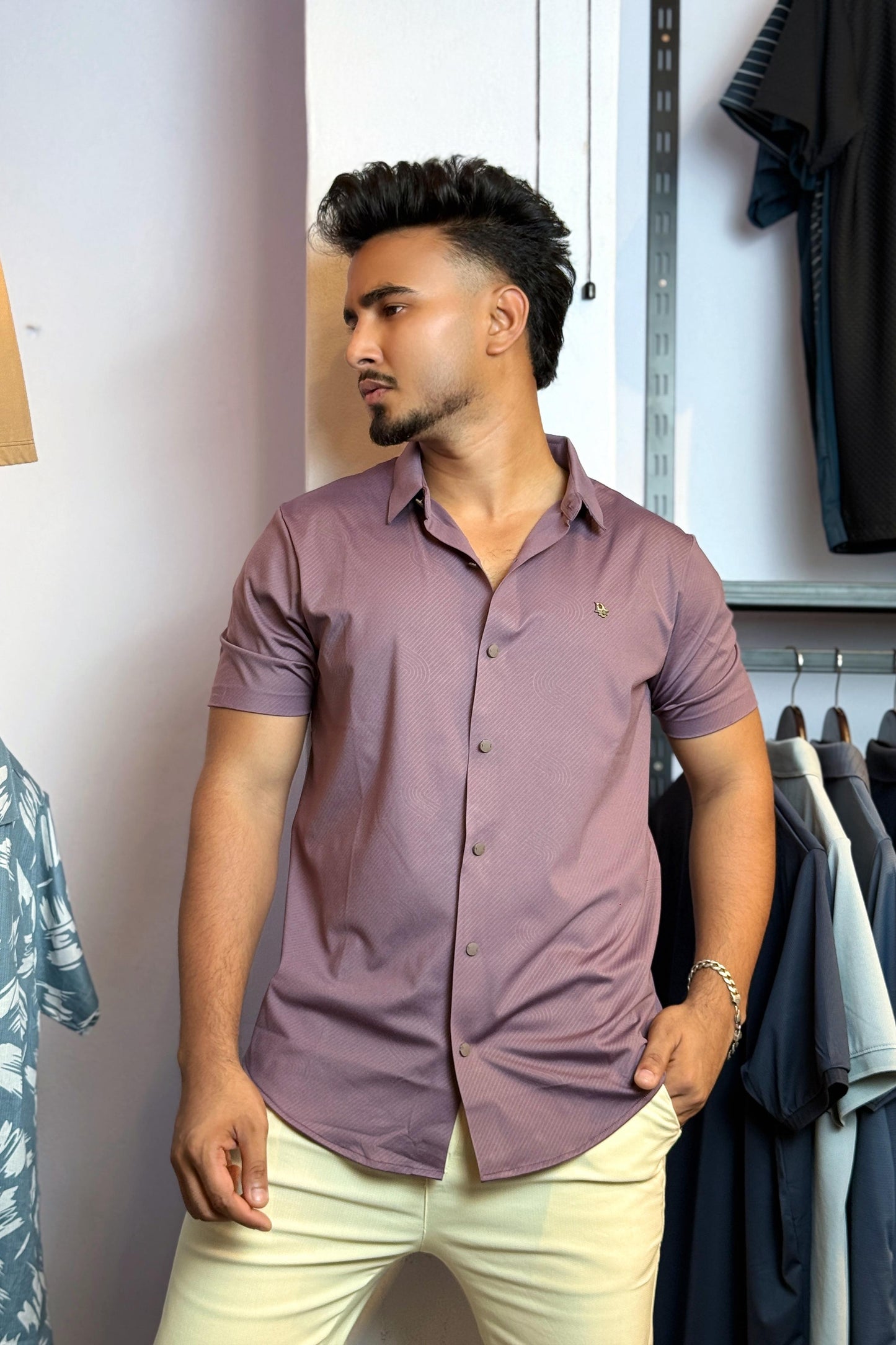 Purple Colour Half Slevee Shirt |dir