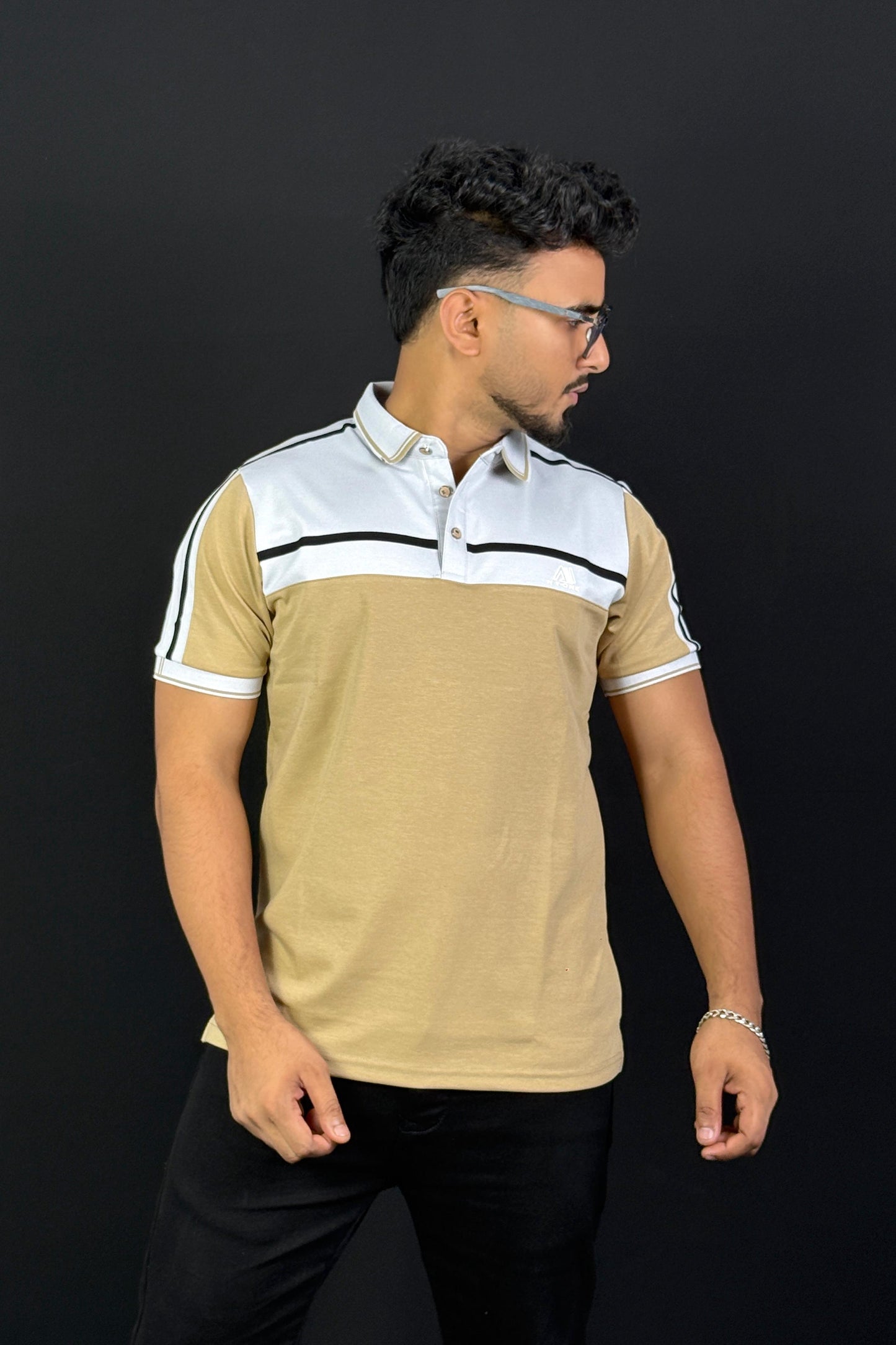 Khaki Contrast Polo T-Shirt |Neon