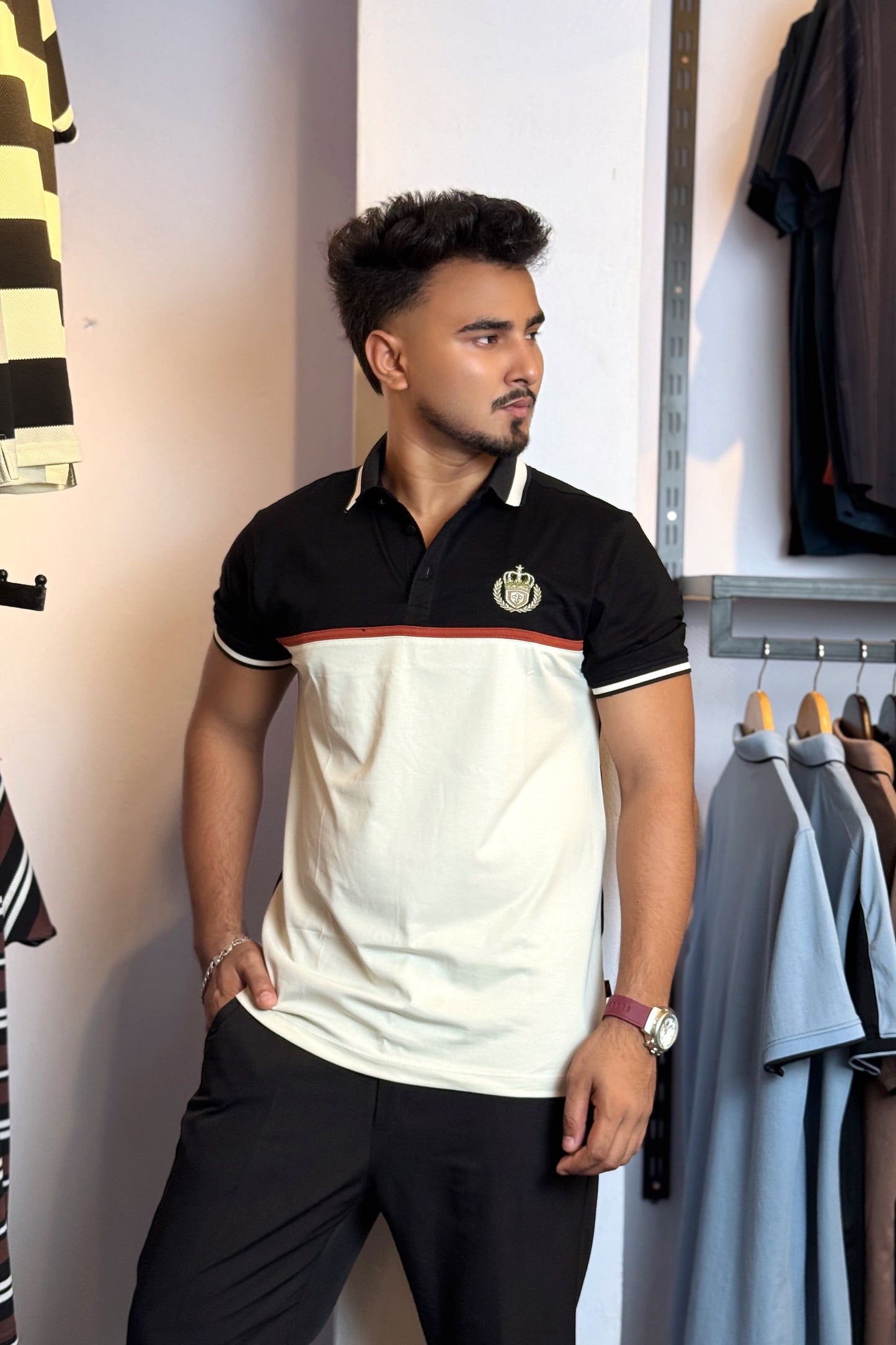 Black Off-White Polo T-Shirt |Crown