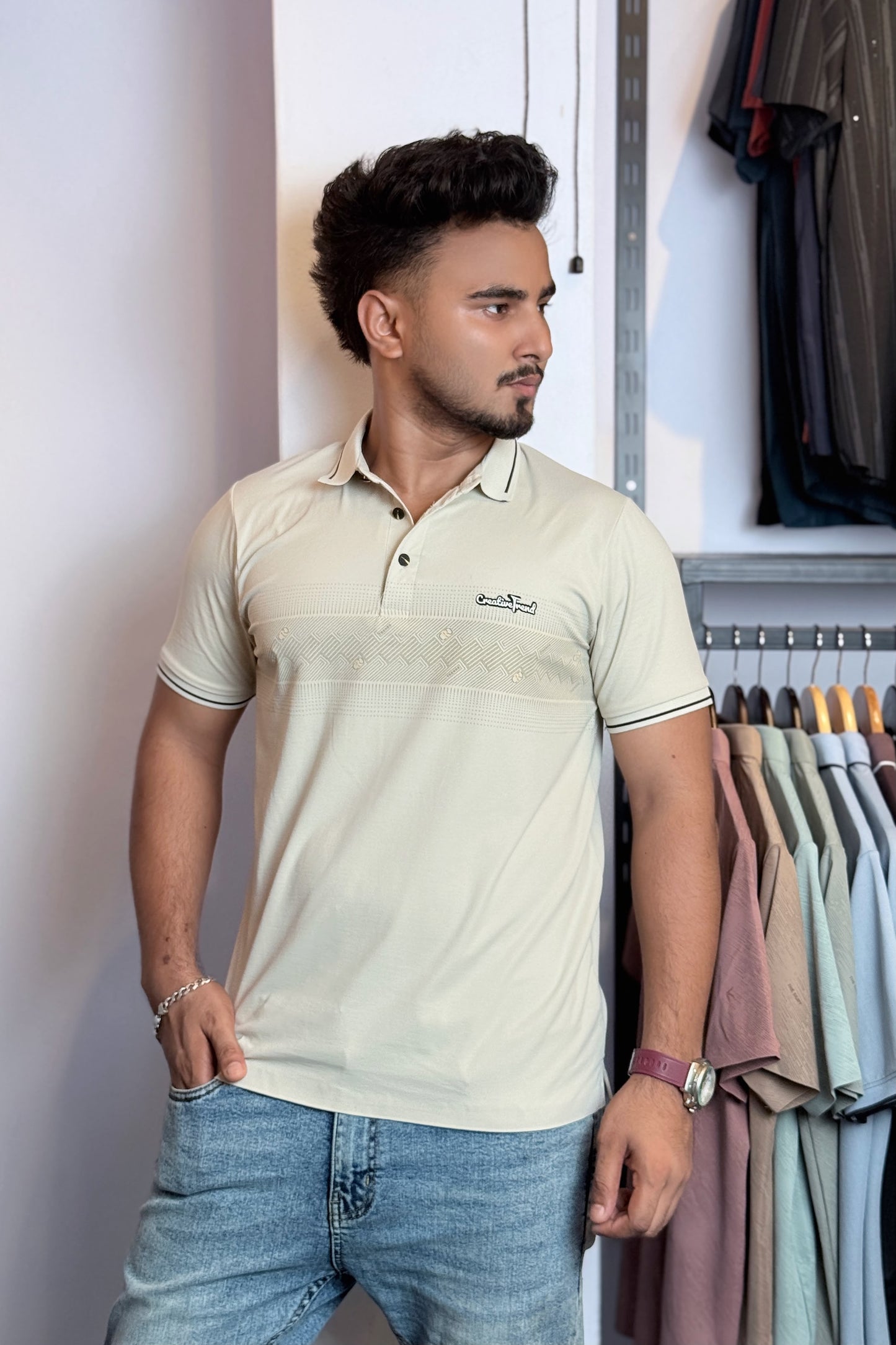 Light Cream Colour Polo T-Shirt |trend