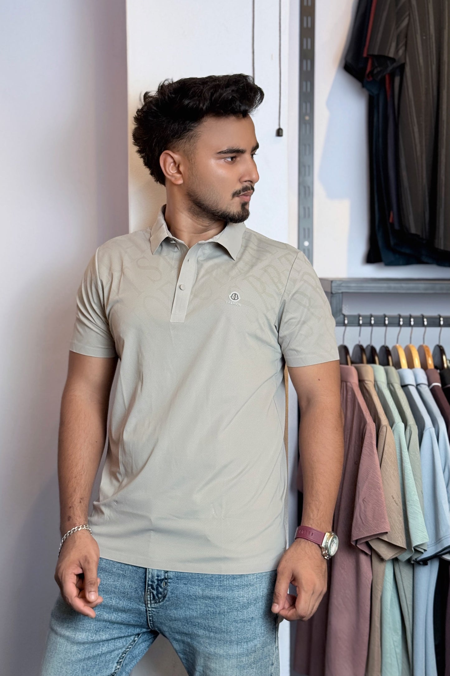 Stone Colour Polo T-Shirt |TSB